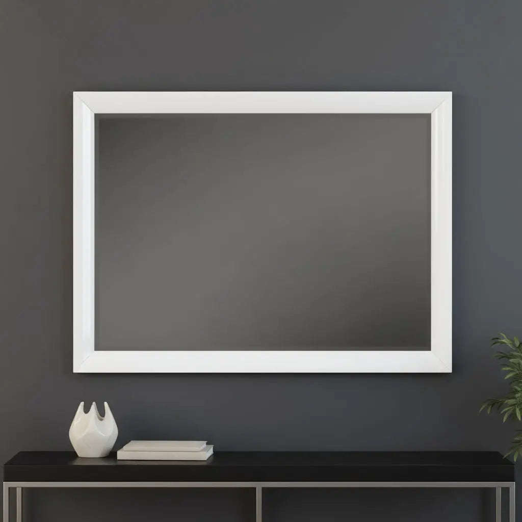 34" White Wood Framed Accent Mirror Homeroots Bed & Bath
