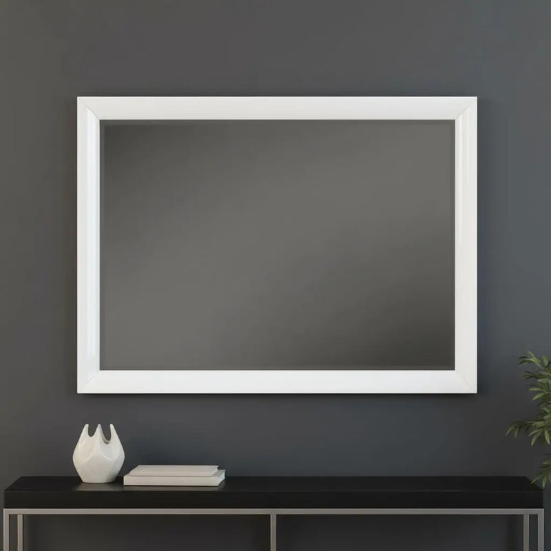34" White Wood Framed Accent Mirror Homeroots Bed & Bath
