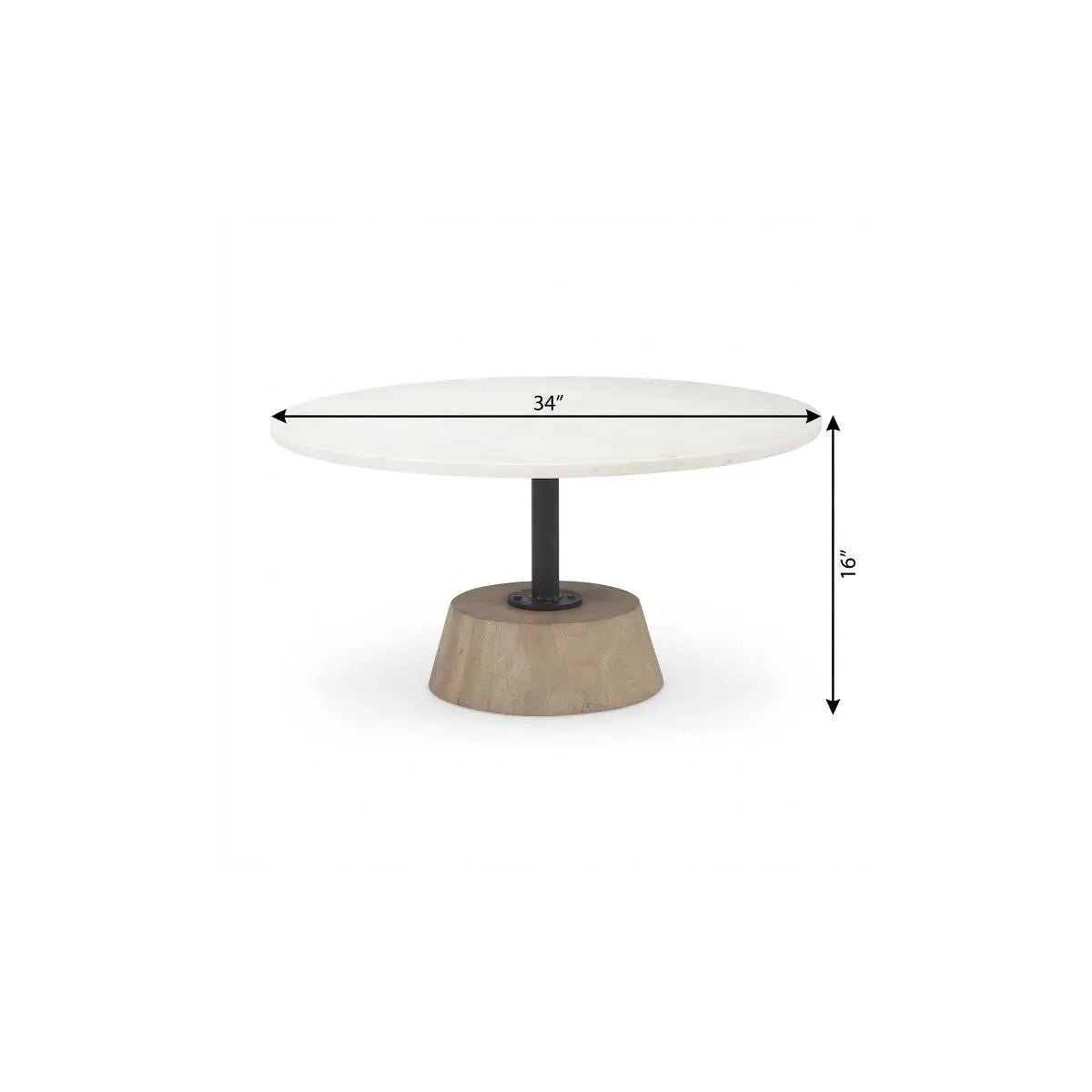 34" White and Brown Stone and Solid Wood Round Pedestal Coffee Table Homeroots Living Room