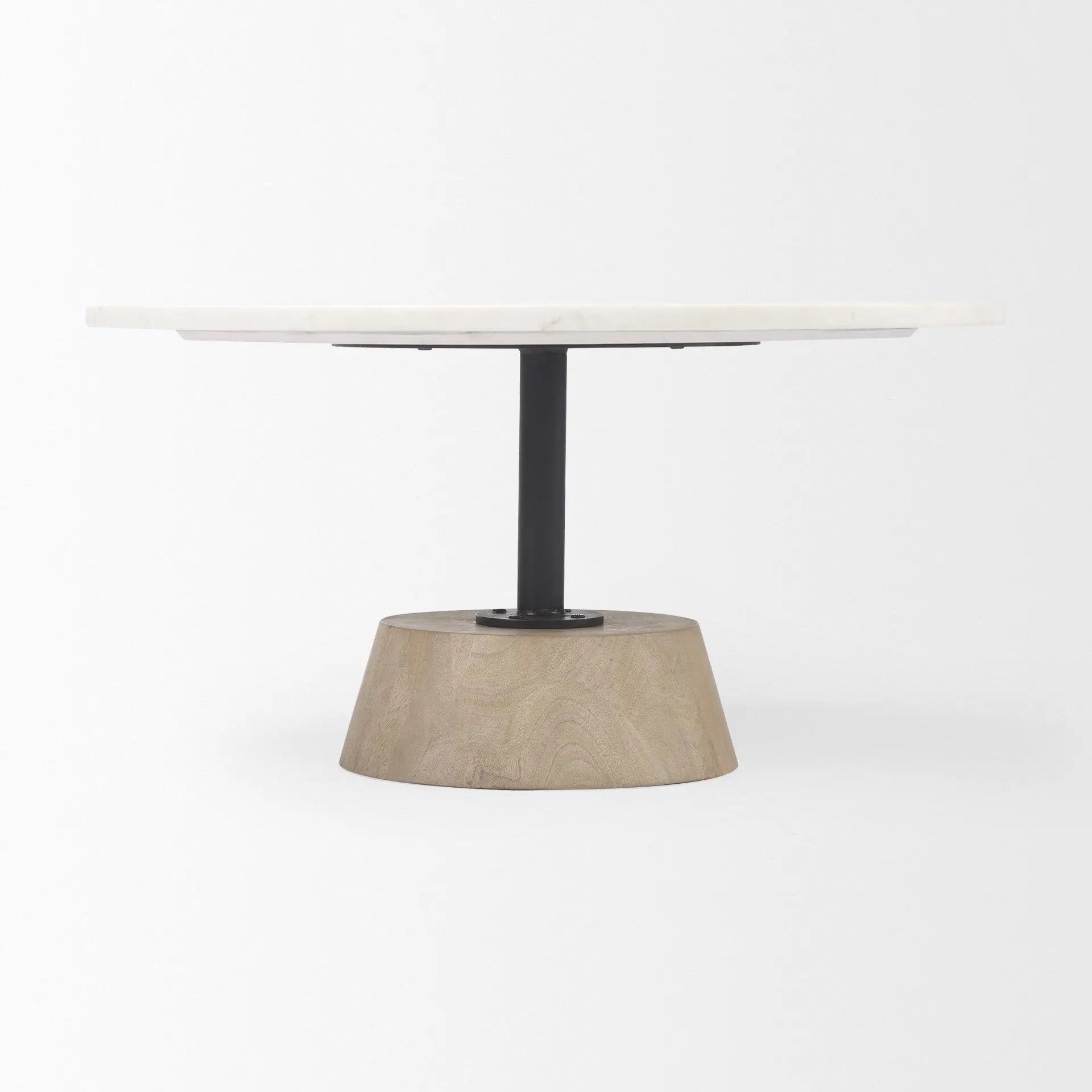 34" White and Brown Stone and Solid Wood Round Pedestal Coffee Table Homeroots Living Room