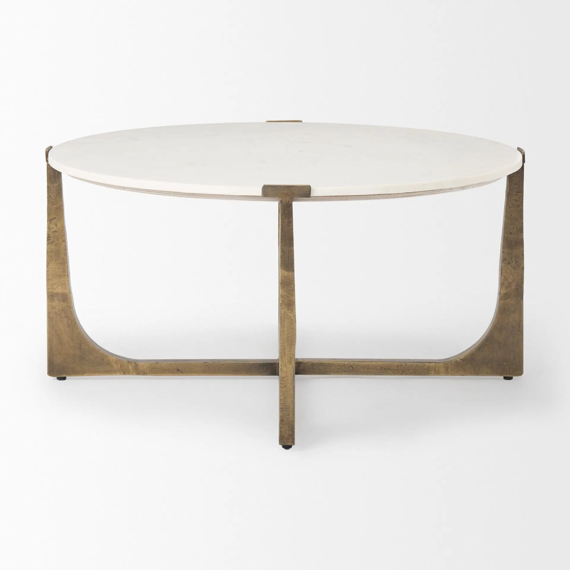 34" White and Gold Stone and Iron Round Frame Coffee Table Homeroots Living Room