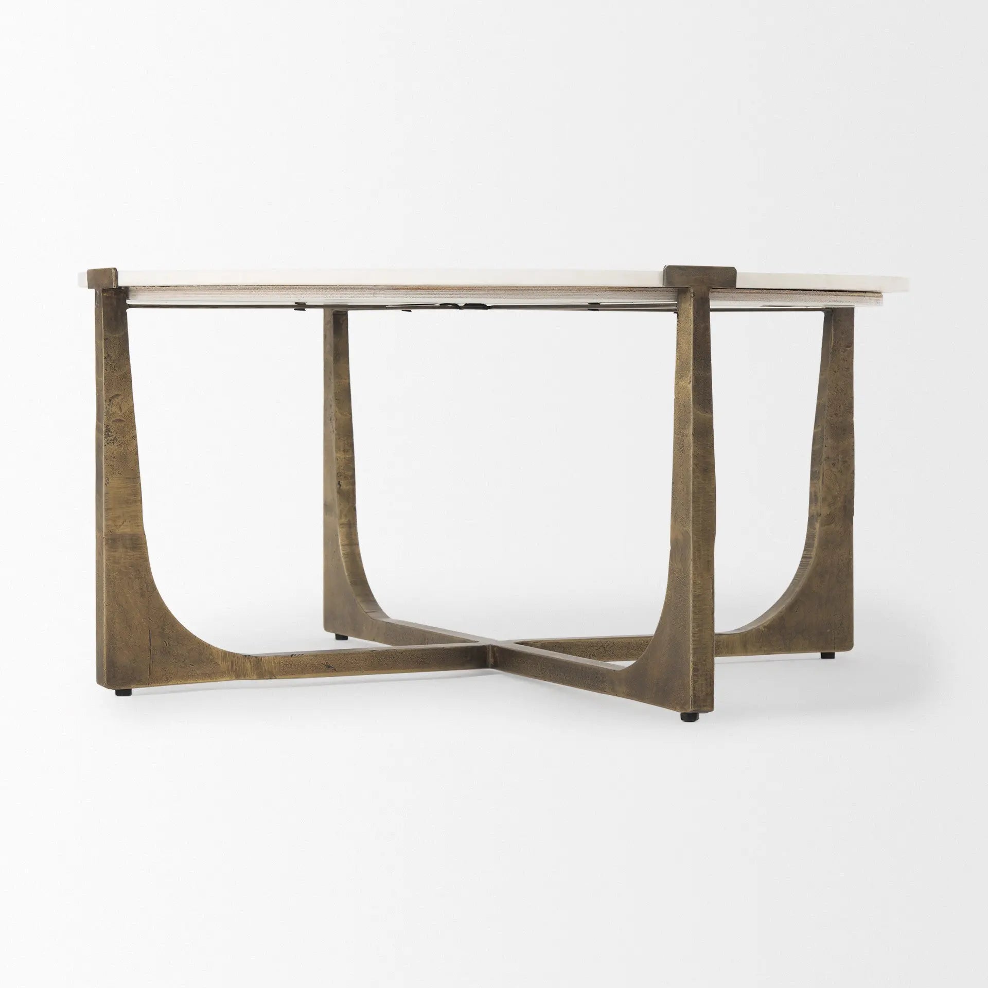 34" White and Gold Stone and Iron Round Frame Coffee Table Homeroots Living Room