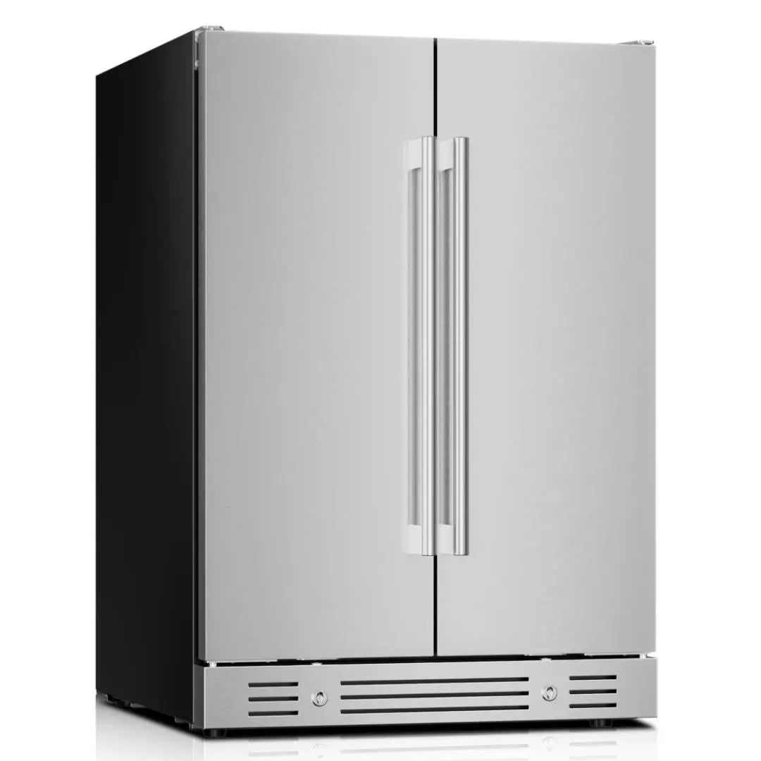 34" X 23" Silver Stainless Steel Dual Compartment Wine And Beverage Refrigerator Homeroots Home Decor