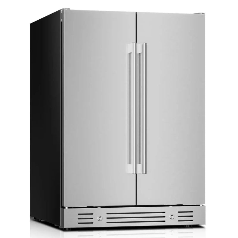 34" X 23" Silver Stainless Steel Dual Compartment Wine And Beverage Refrigerator Homeroots Home Decor
