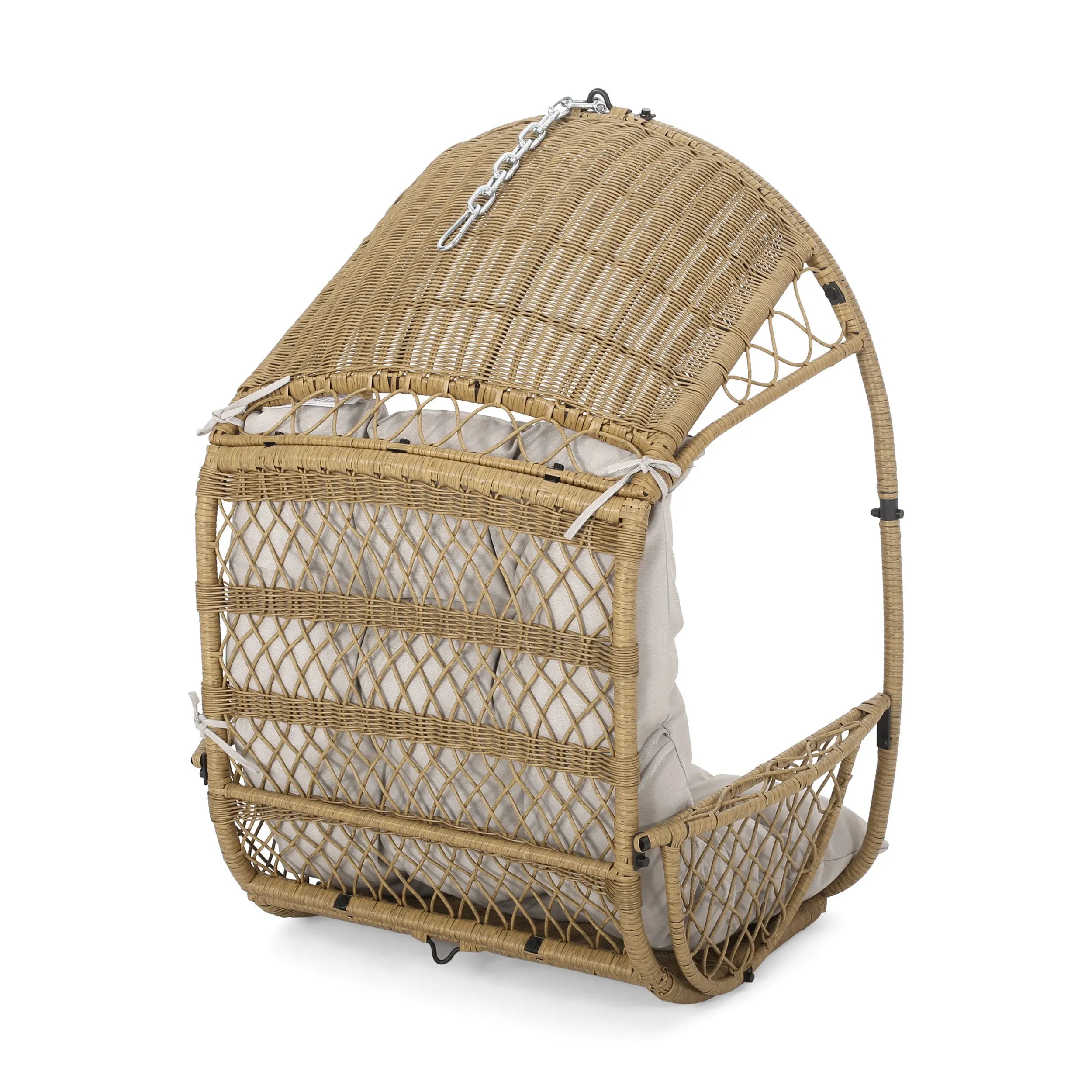 35" Beige Metal Outdoor Egg Chair with Gray Cushion Homeroots Outdoor
