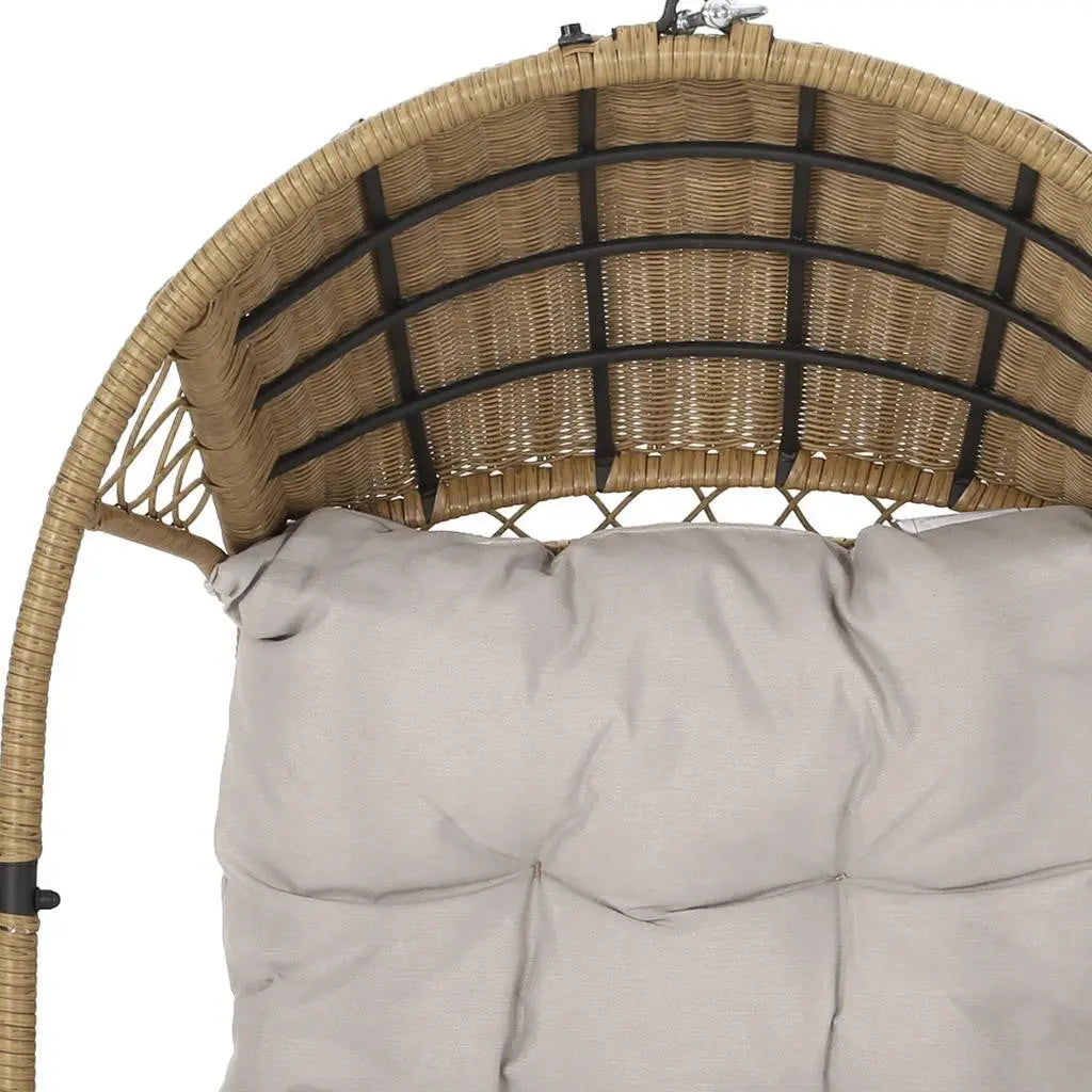 35" Beige Metal Outdoor Egg Chair with Gray Cushion Homeroots Outdoor