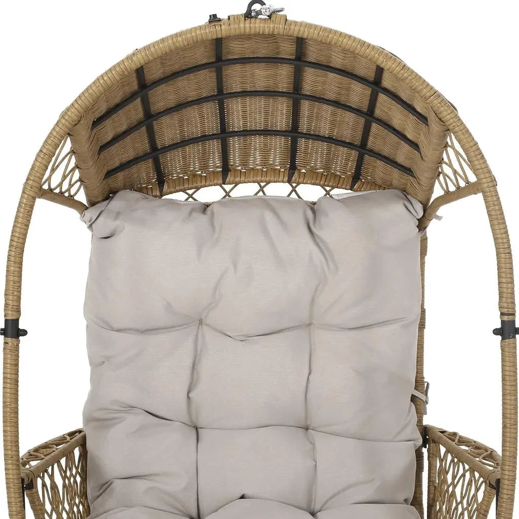35" Beige Metal Outdoor Egg Chair with Gray Cushion Homeroots Outdoor