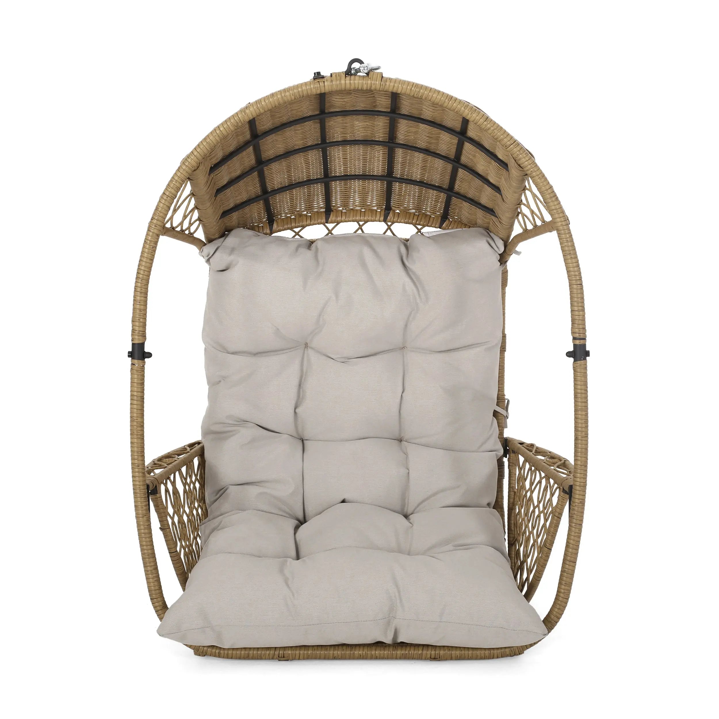 35" Beige Metal Outdoor Egg Chair with Gray Cushion Homeroots Outdoor