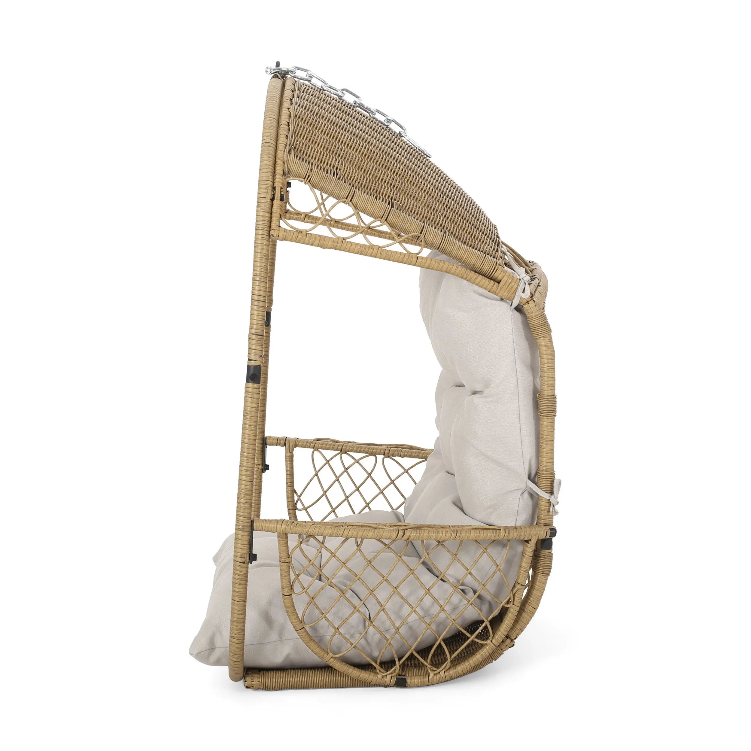 35" Beige Metal Outdoor Egg Chair with Gray Cushion Homeroots Outdoor