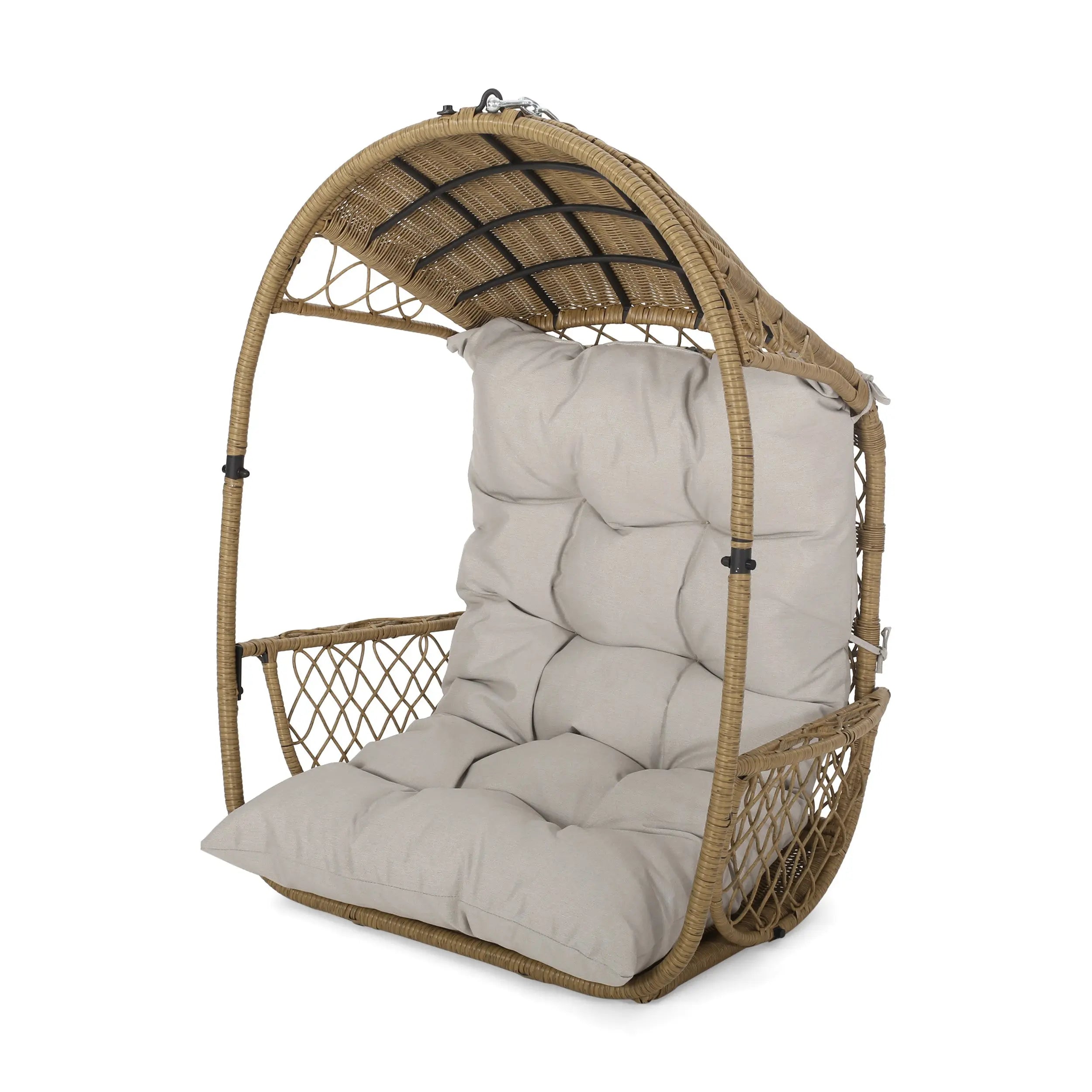 35" Beige Metal Outdoor Egg Chair with Gray Cushion Homeroots Outdoor