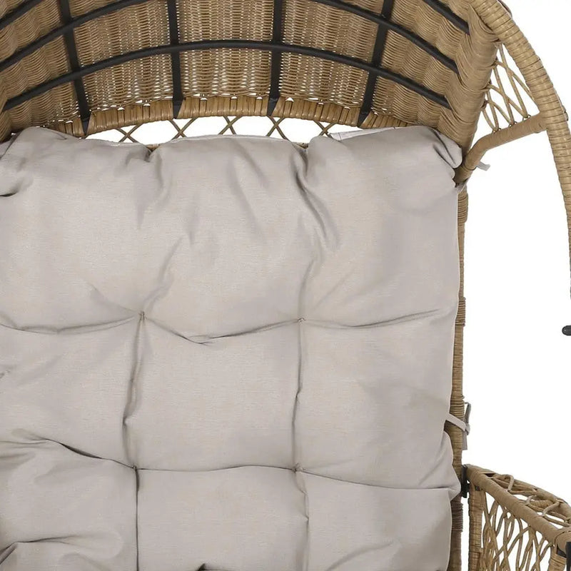 35" Beige Metal Outdoor Egg Chair with Gray Cushion Homeroots Outdoor