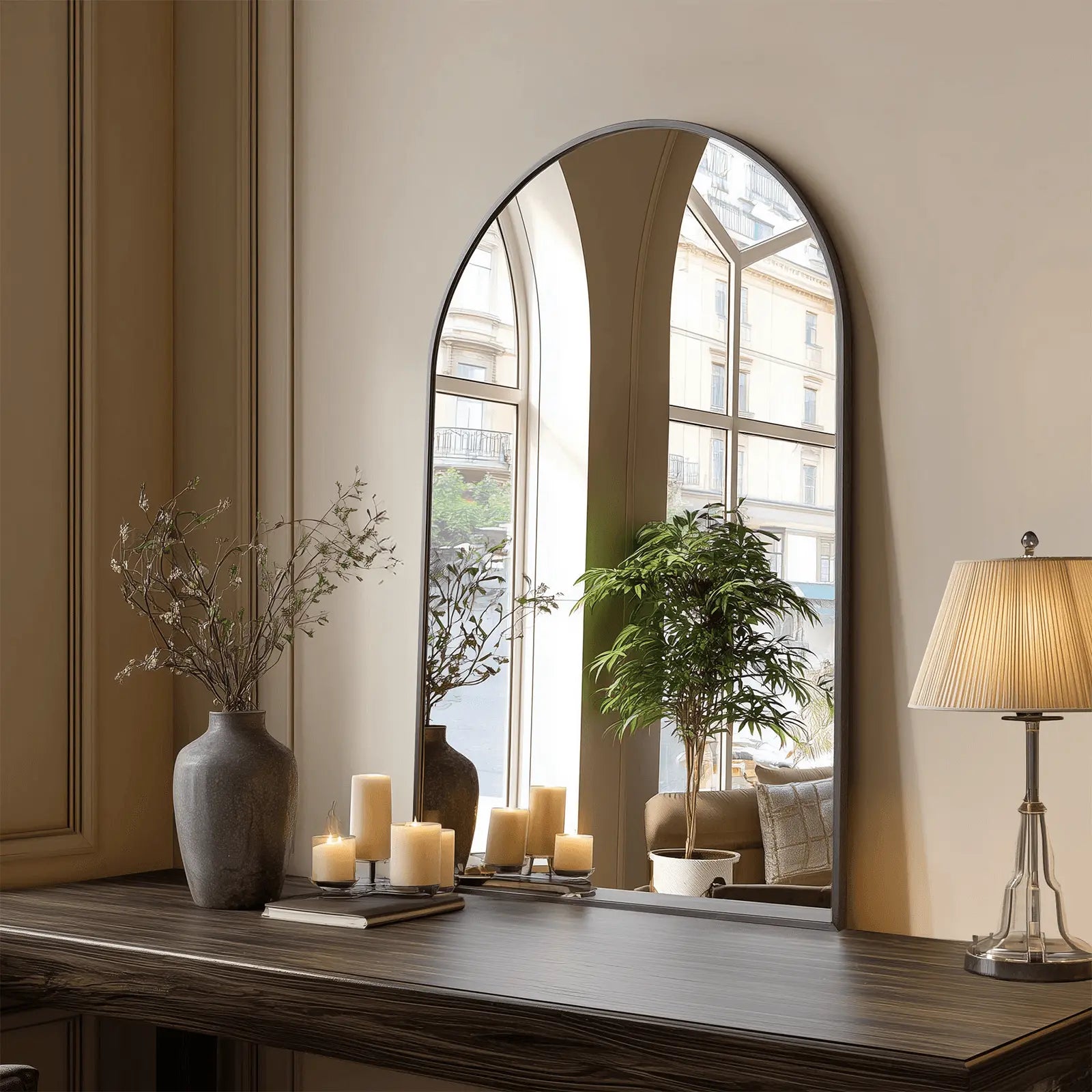35" Black Aluminum Arch Framed Accent Mirror Homeroots Bed & Bath