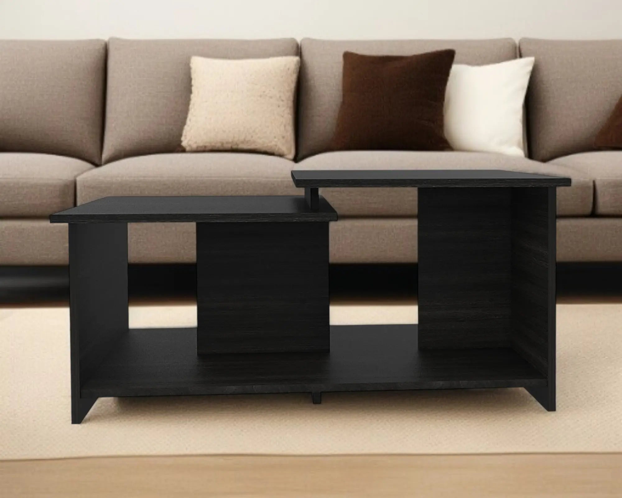 35" Black Wood Abstract Coffee Table - GreatEagleInc