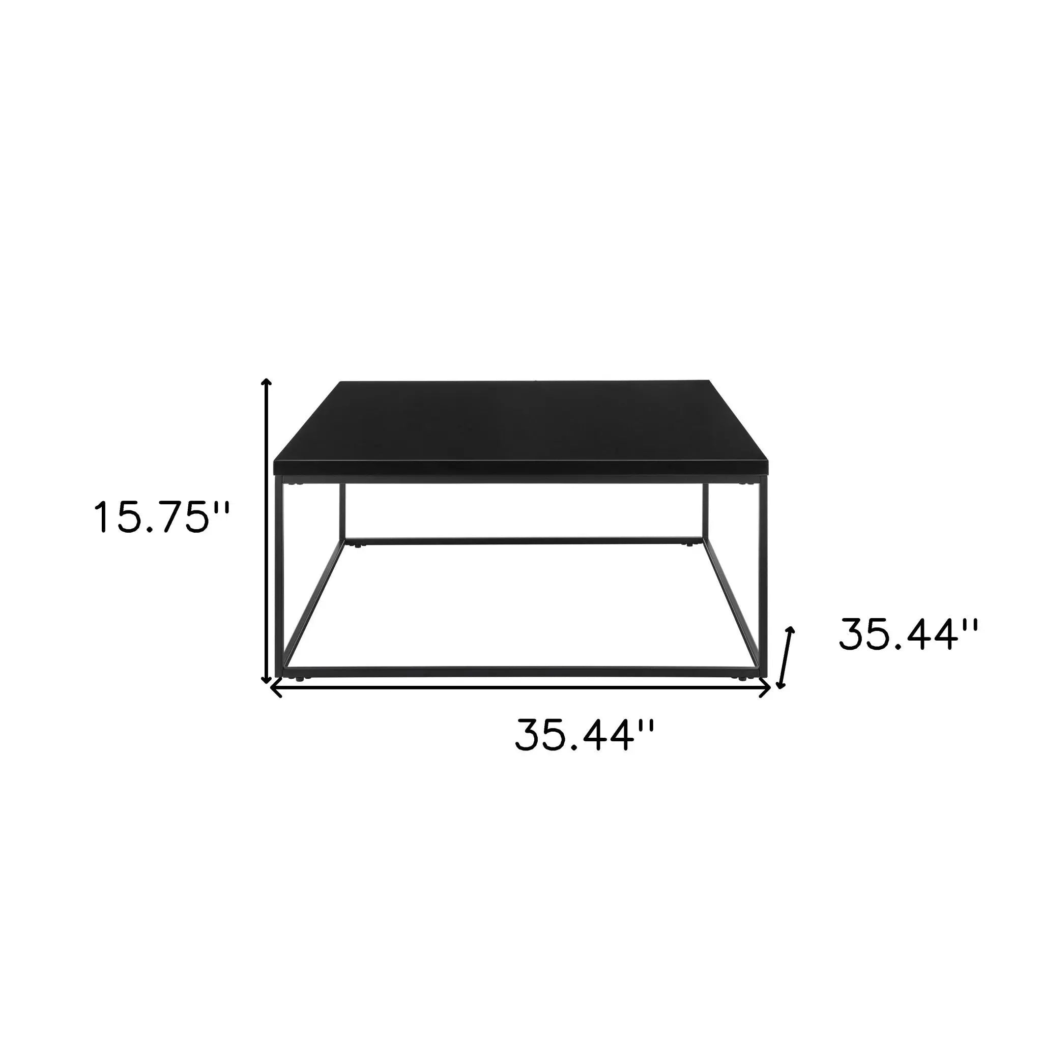 35" Black Wood And Metal Square Frame Coffee Table Homeroots Living Room