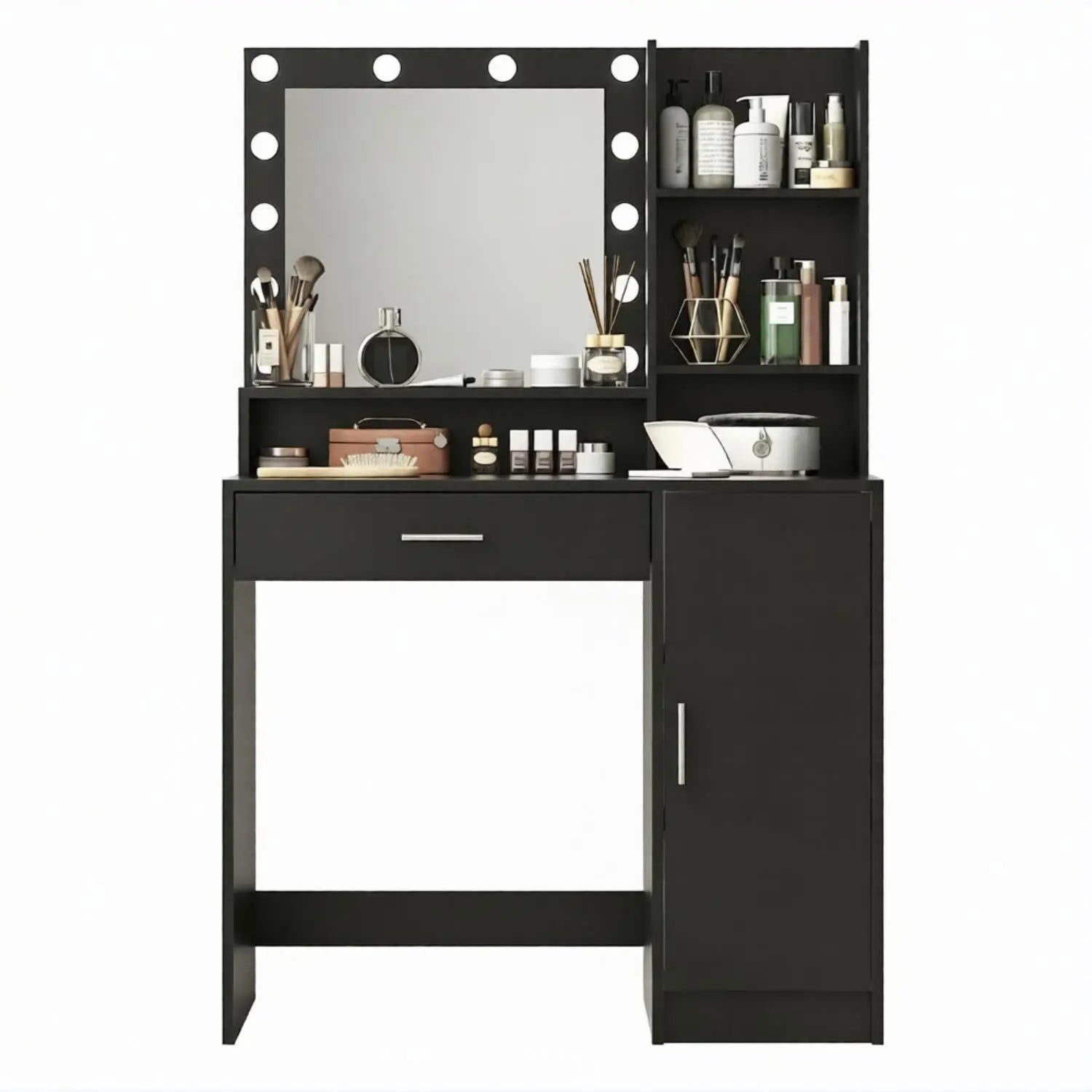 35" Black Wood Mirrored Vanity Table And Lights Homeroots Living Room