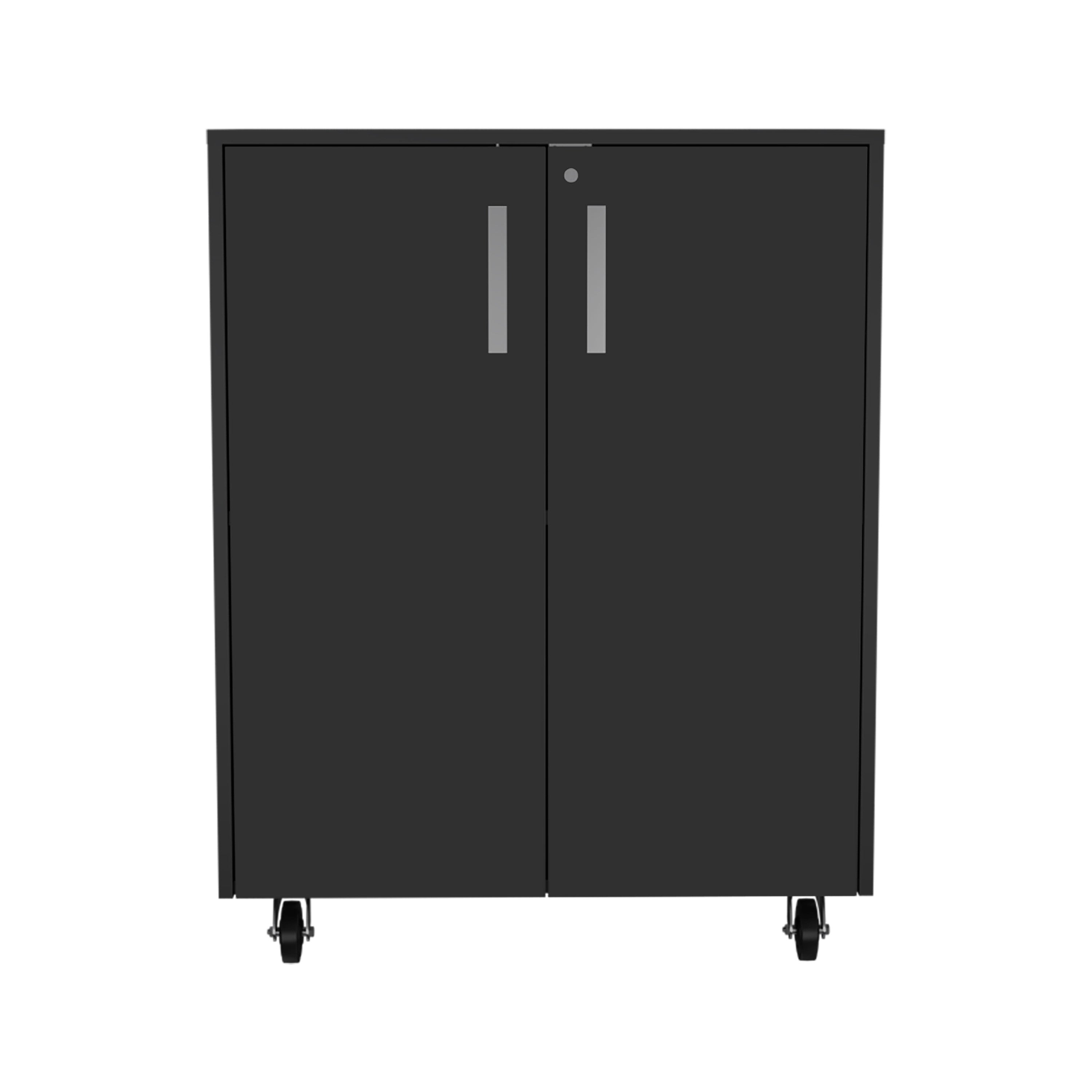 35" Black Wood Rolling Storage Cabinet With Two Doors - GreatEagleInc