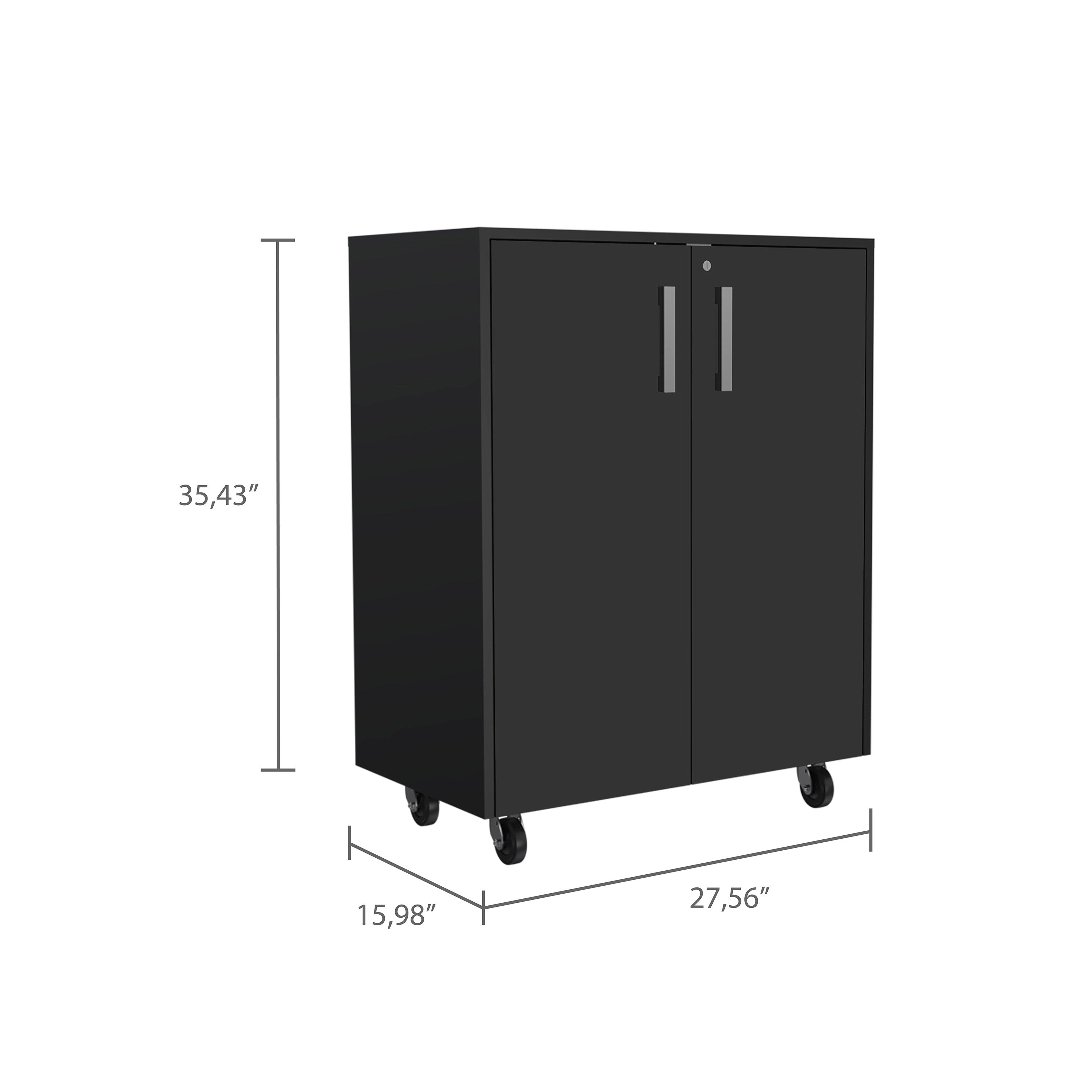 35" Black Wood Rolling Storage Cabinet With Two Doors - GreatEagleInc