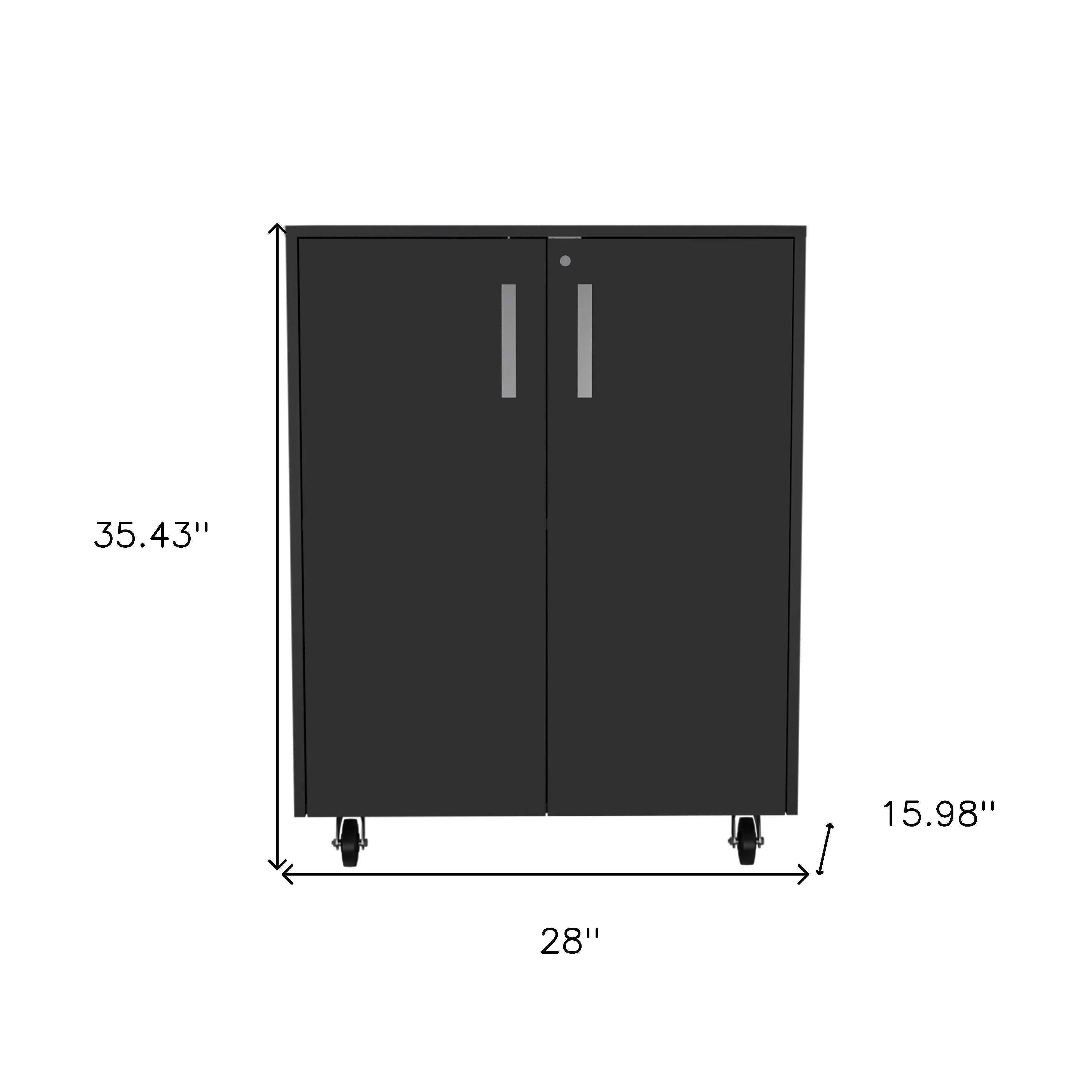 35" Black Wood Rolling Storage Cabinet With Two Doors - GreatEagleInc