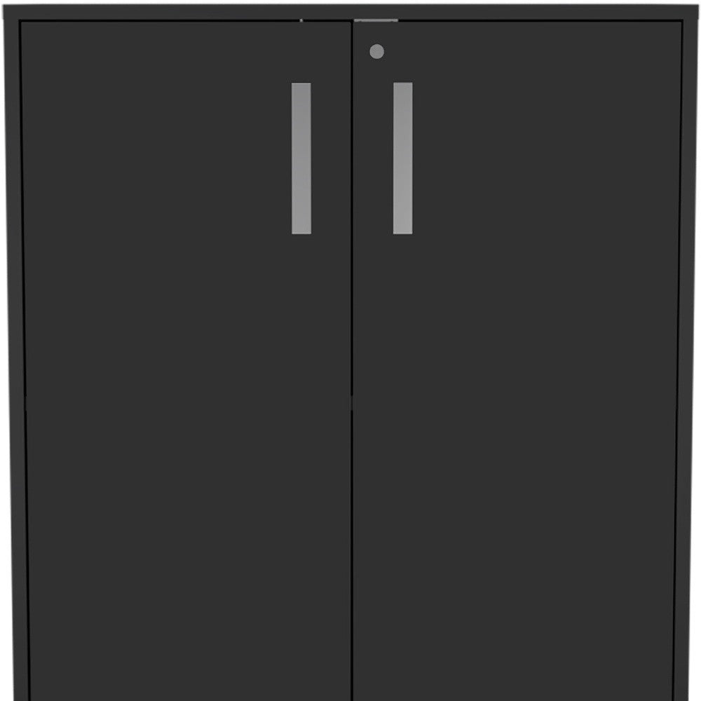 35" Black Wood Rolling Storage Cabinet With Two Doors - GreatEagleInc