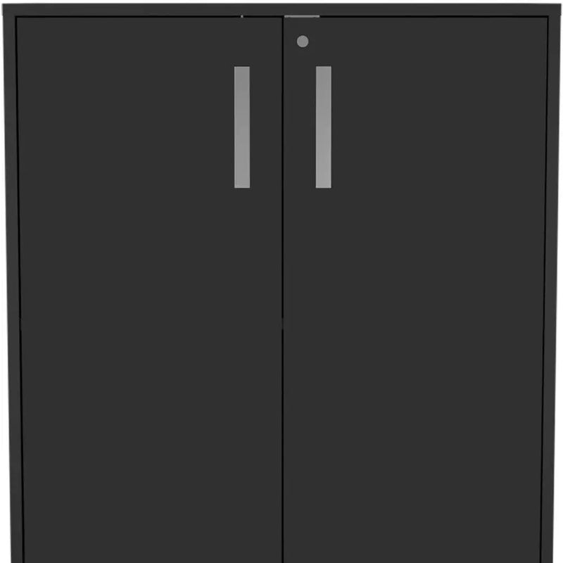 35" Black Wood Rolling Storage Cabinet With Two Doors - GreatEagleInc