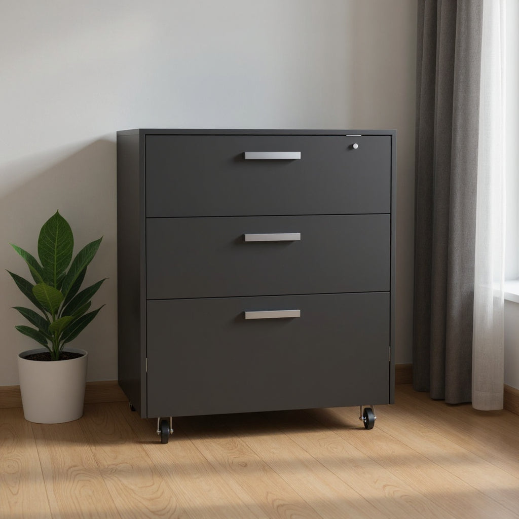 35" Black Wood Three Drawers Filing Cabinet - GreatEagleInc