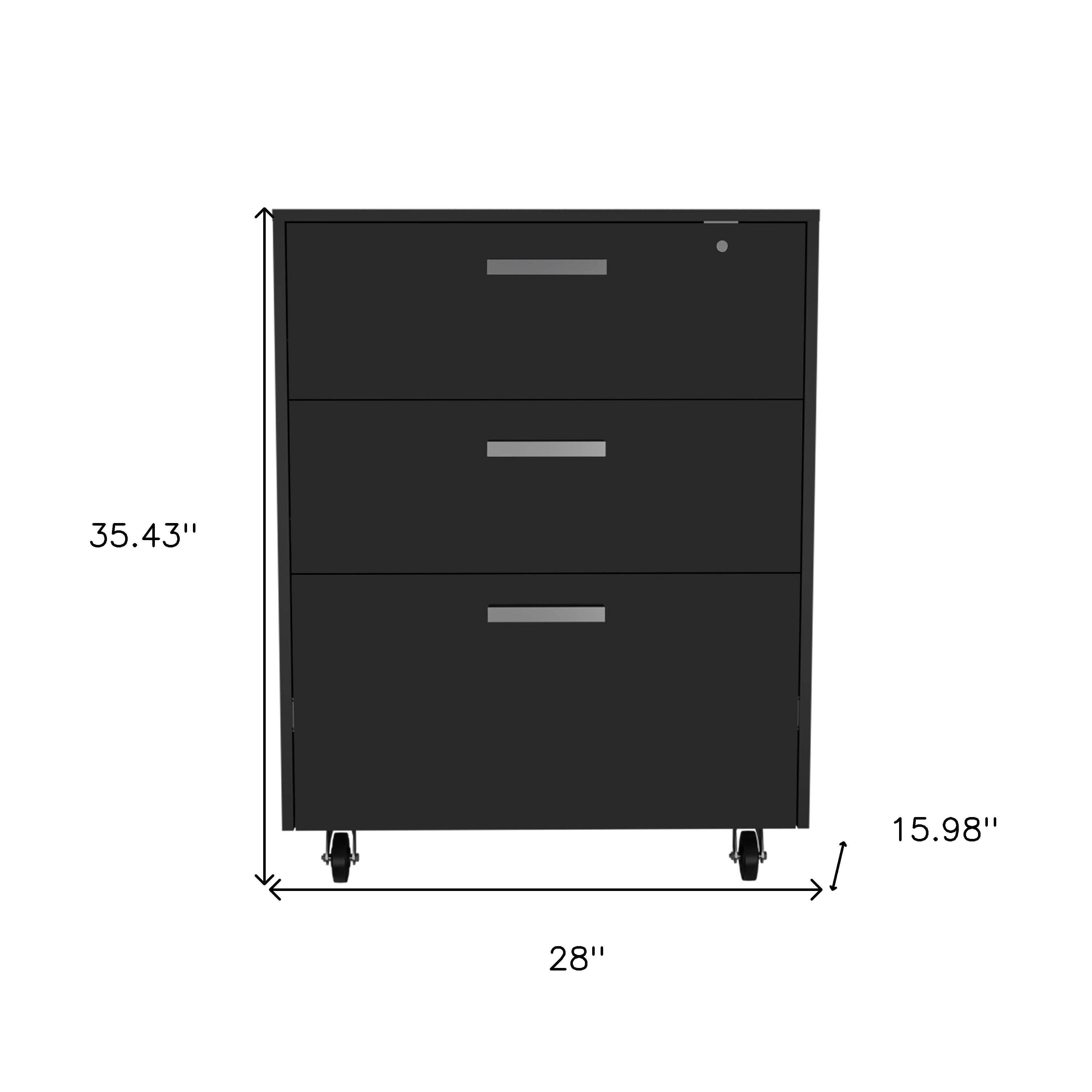 35" Black Wood Three Drawers Filing Cabinet - GreatEagleInc