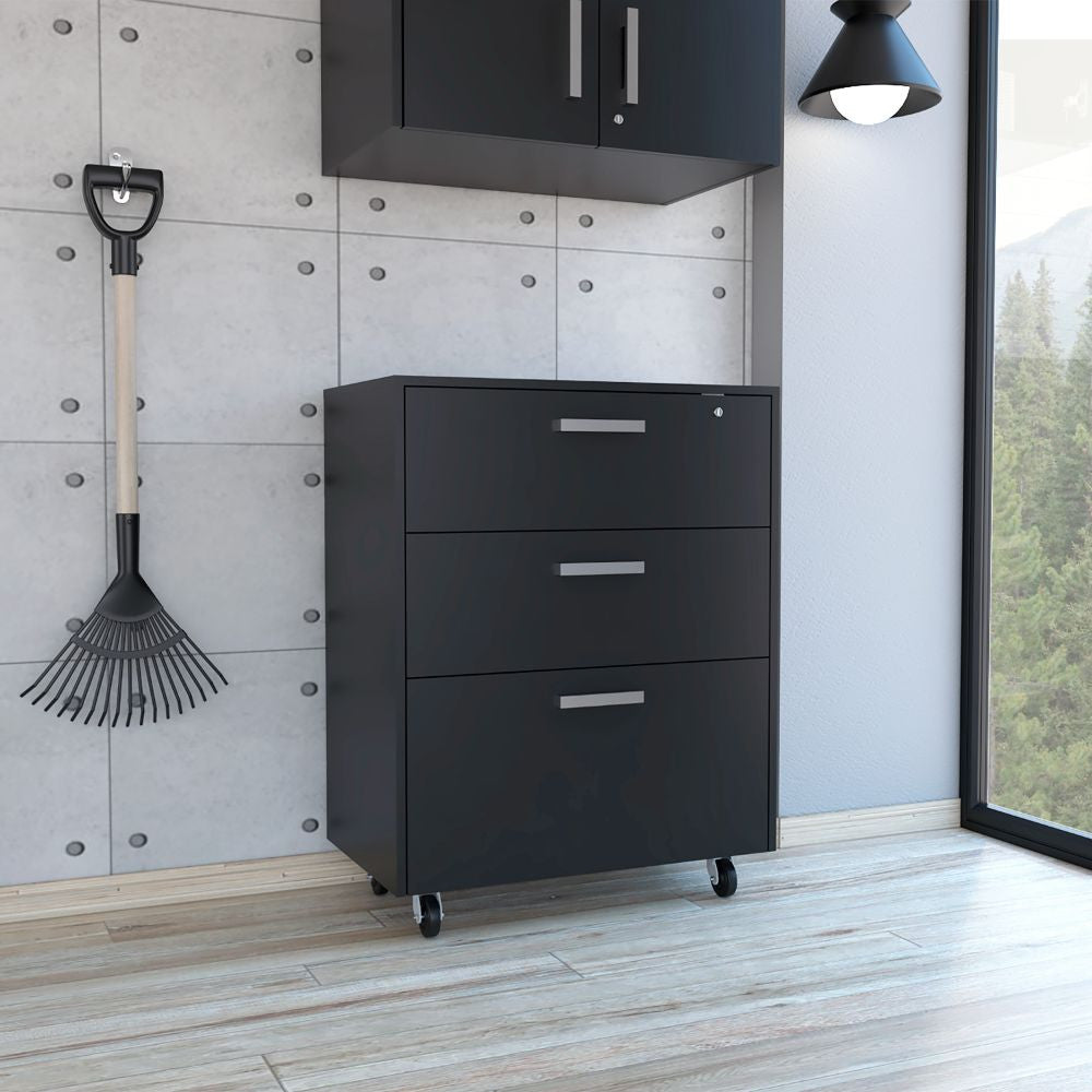 35" Black Wood Three Drawers Filing Cabinet - GreatEagleInc