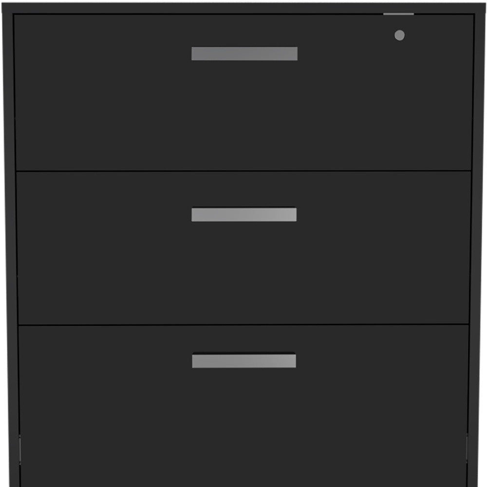 35" Black Wood Three Drawers Filing Cabinet - GreatEagleInc