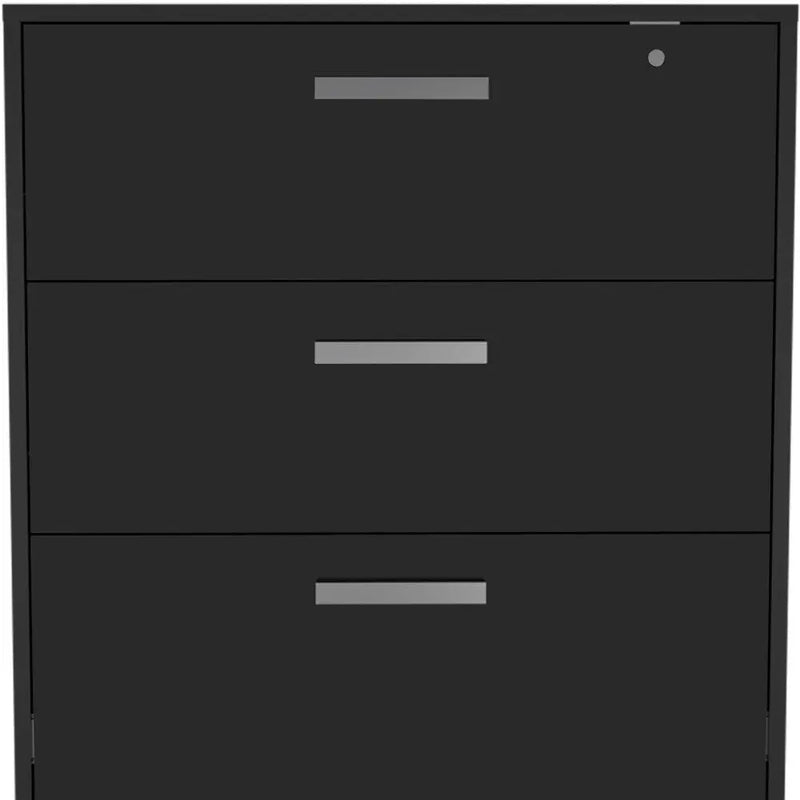 35" Black Wood Three Drawers Filing Cabinet - GreatEagleInc