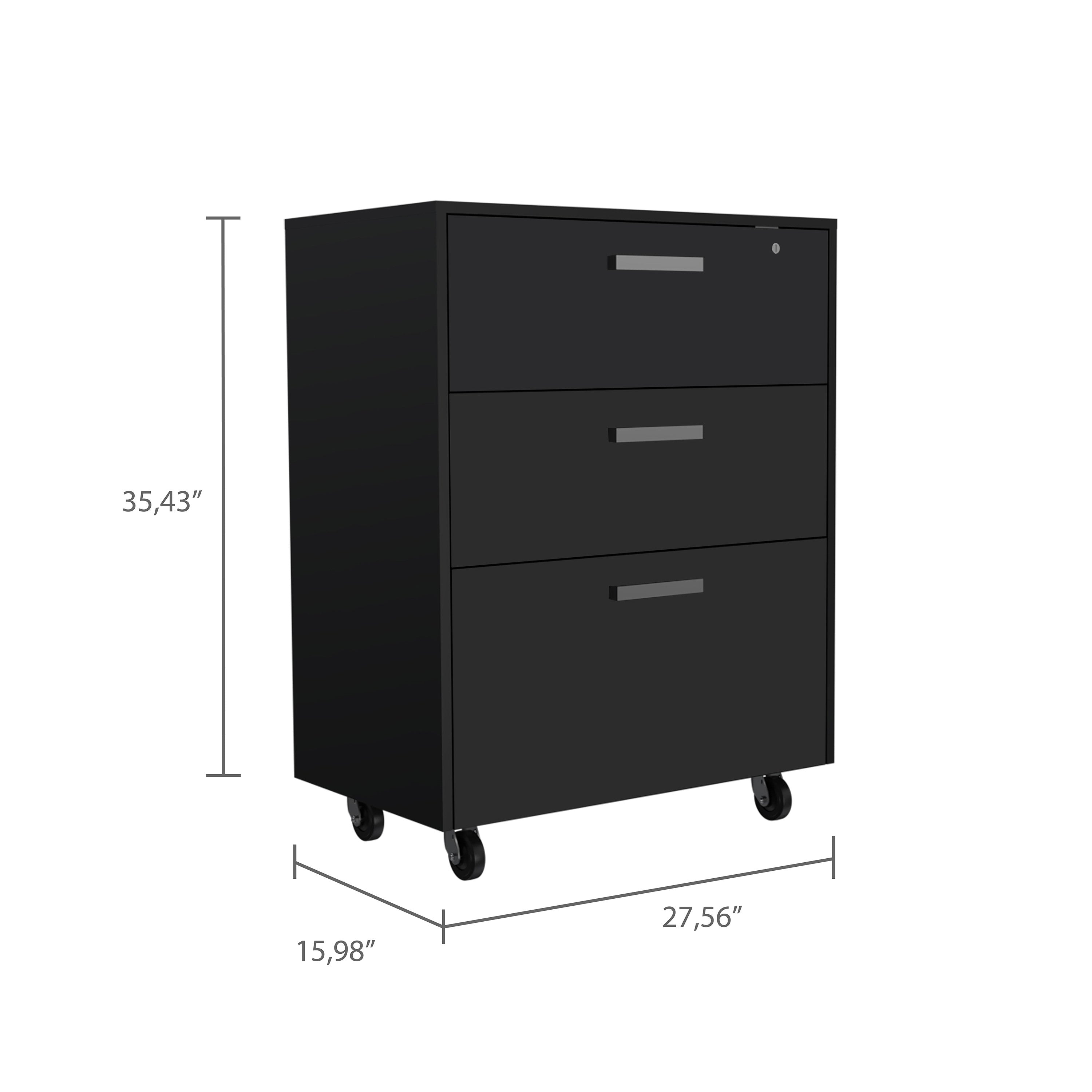 35" Black Wood Three Drawers Filing Cabinet - GreatEagleInc
