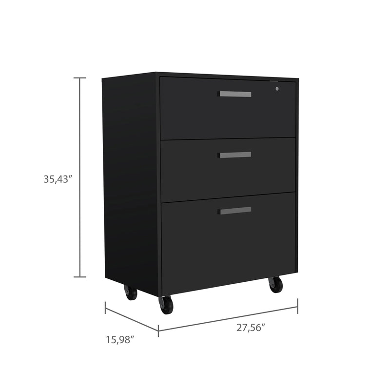35" Black Wood Three Drawers Filing Cabinet - GreatEagleInc