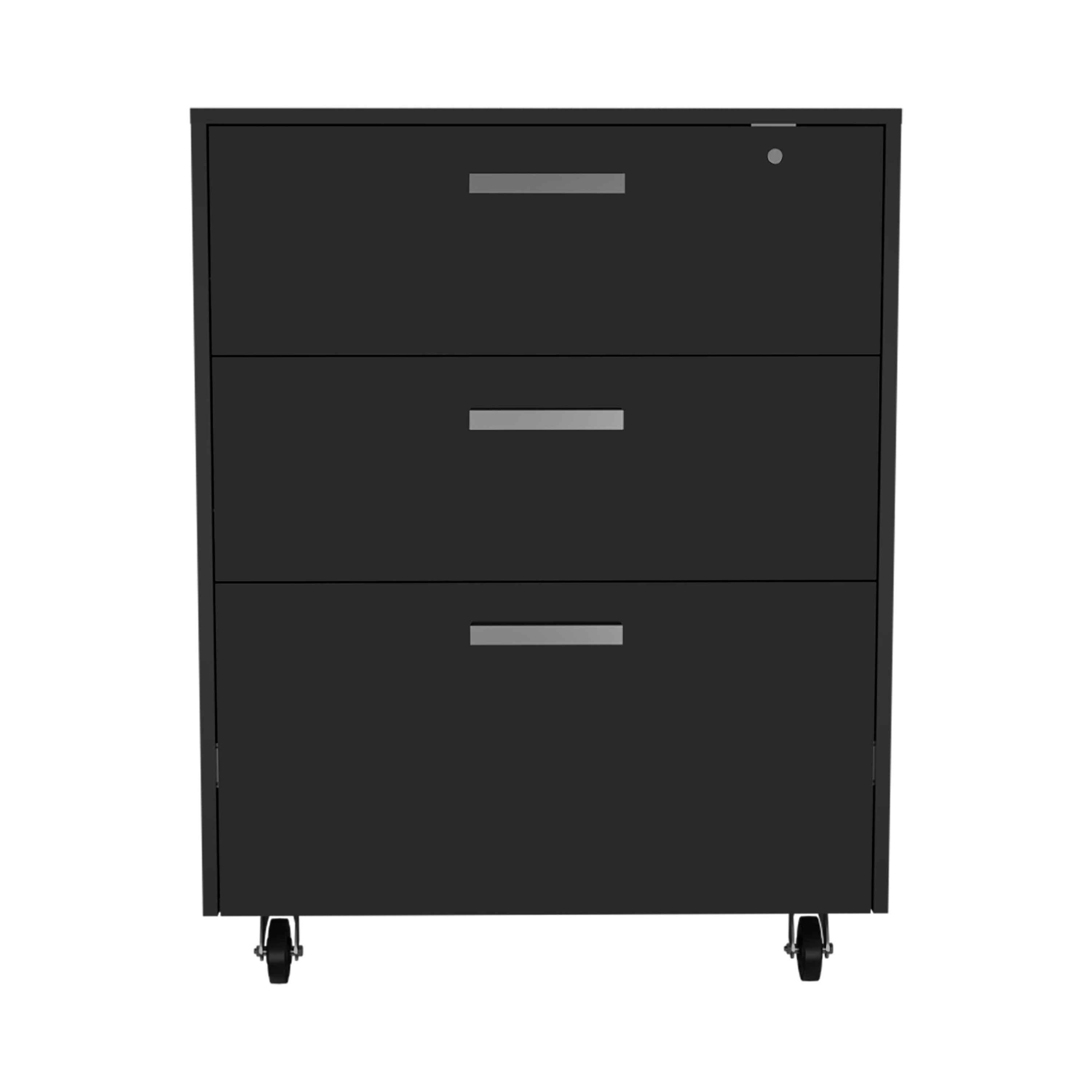35" Black Wood Three Drawers Filing Cabinet - GreatEagleInc