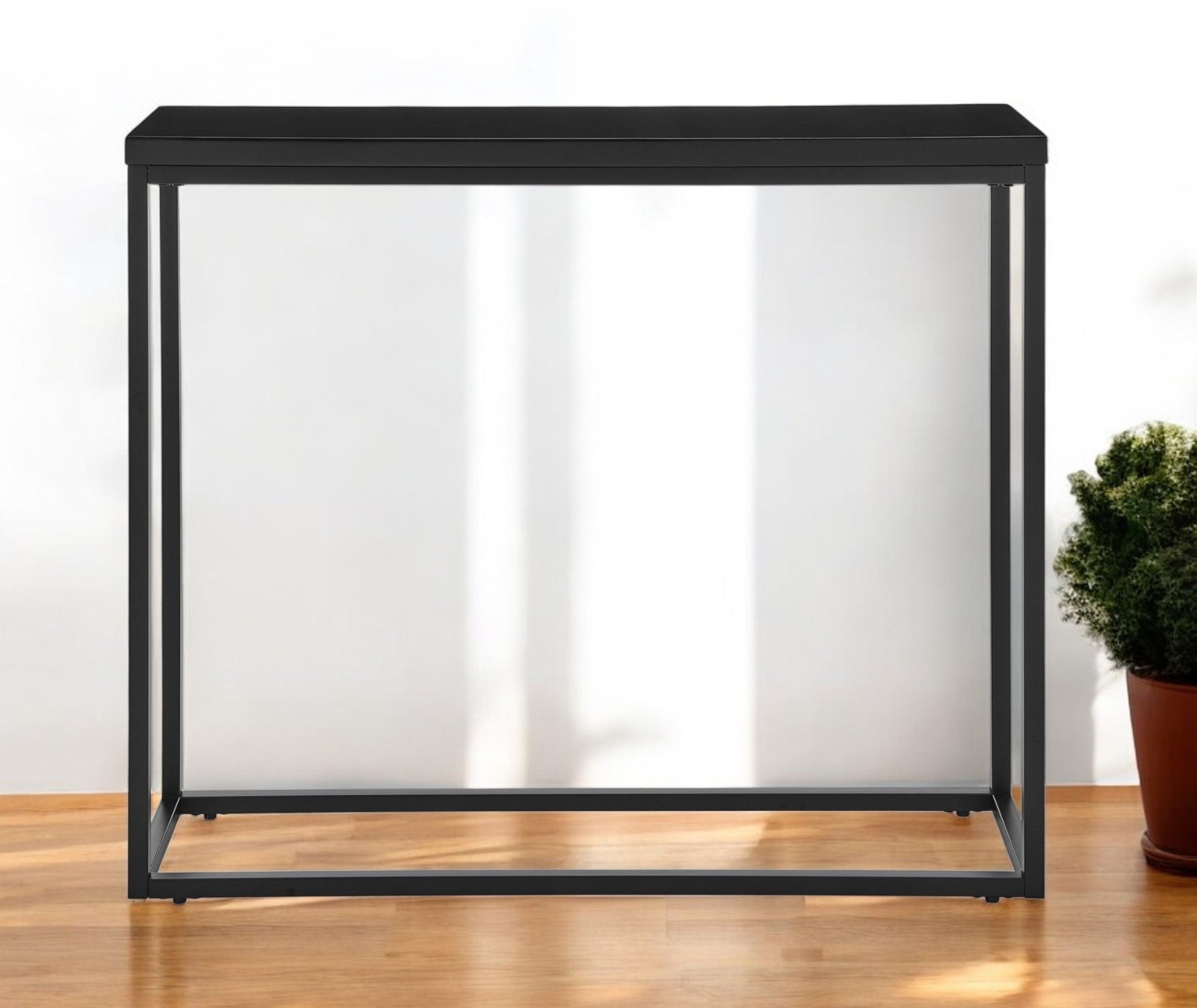 35" Black Wood and Steel Frame Console Table Homeroots Living Room