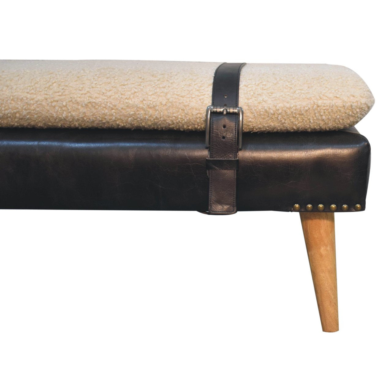 35" Black and Brown Genuine Leather and Solid Wood Upholstered Bench Homeroots Living Room