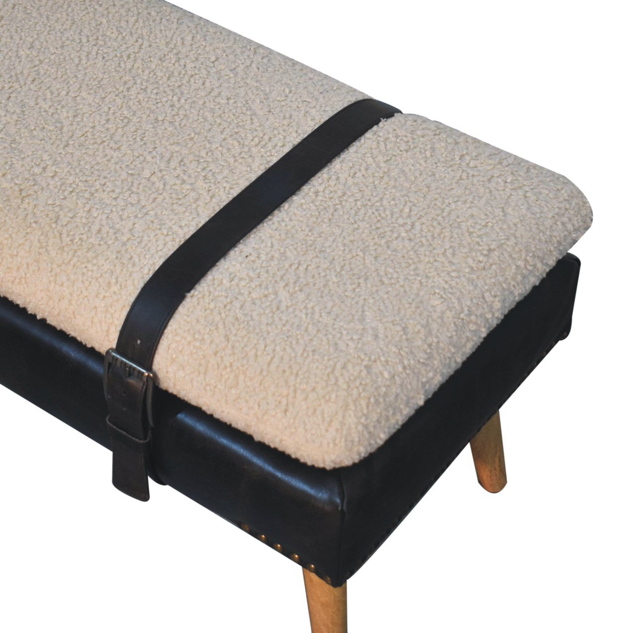 35" Black and Brown Genuine Leather and Solid Wood Upholstered Bench Homeroots Living Room
