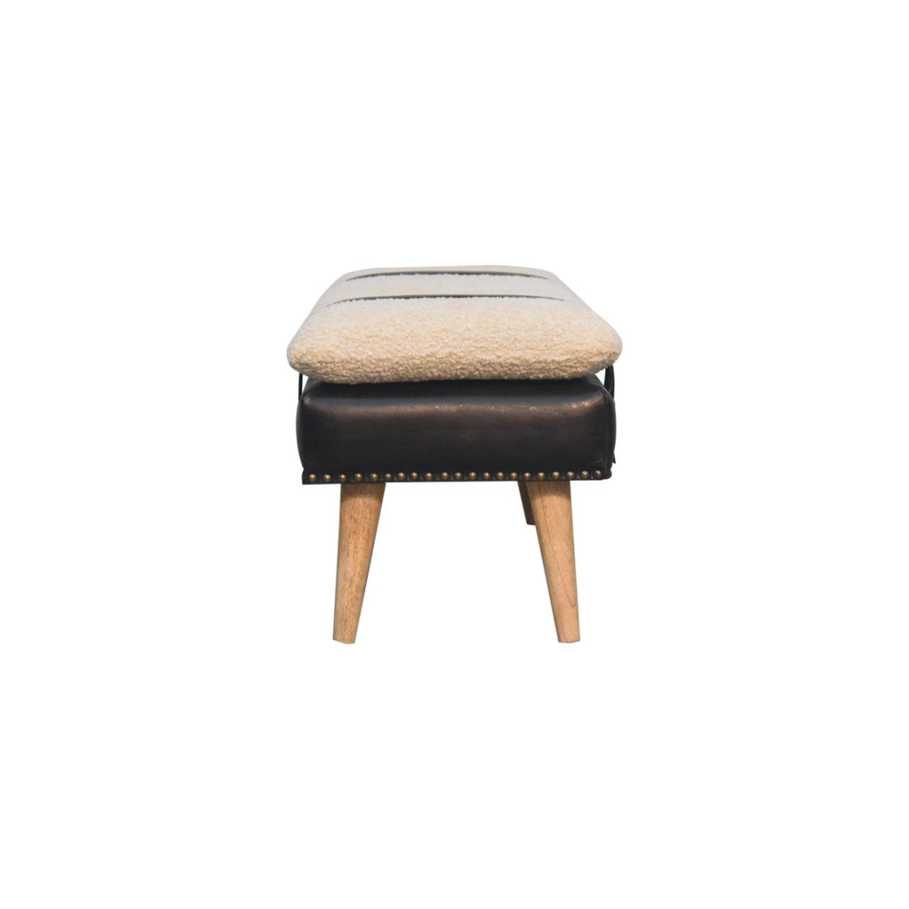 35" Black and Brown Genuine Leather and Solid Wood Upholstered Bench Homeroots Living Room