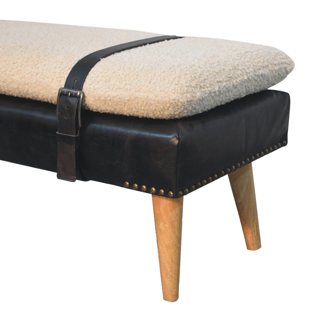 35" Black and Brown Genuine Leather and Solid Wood Upholstered Bench Homeroots Living Room