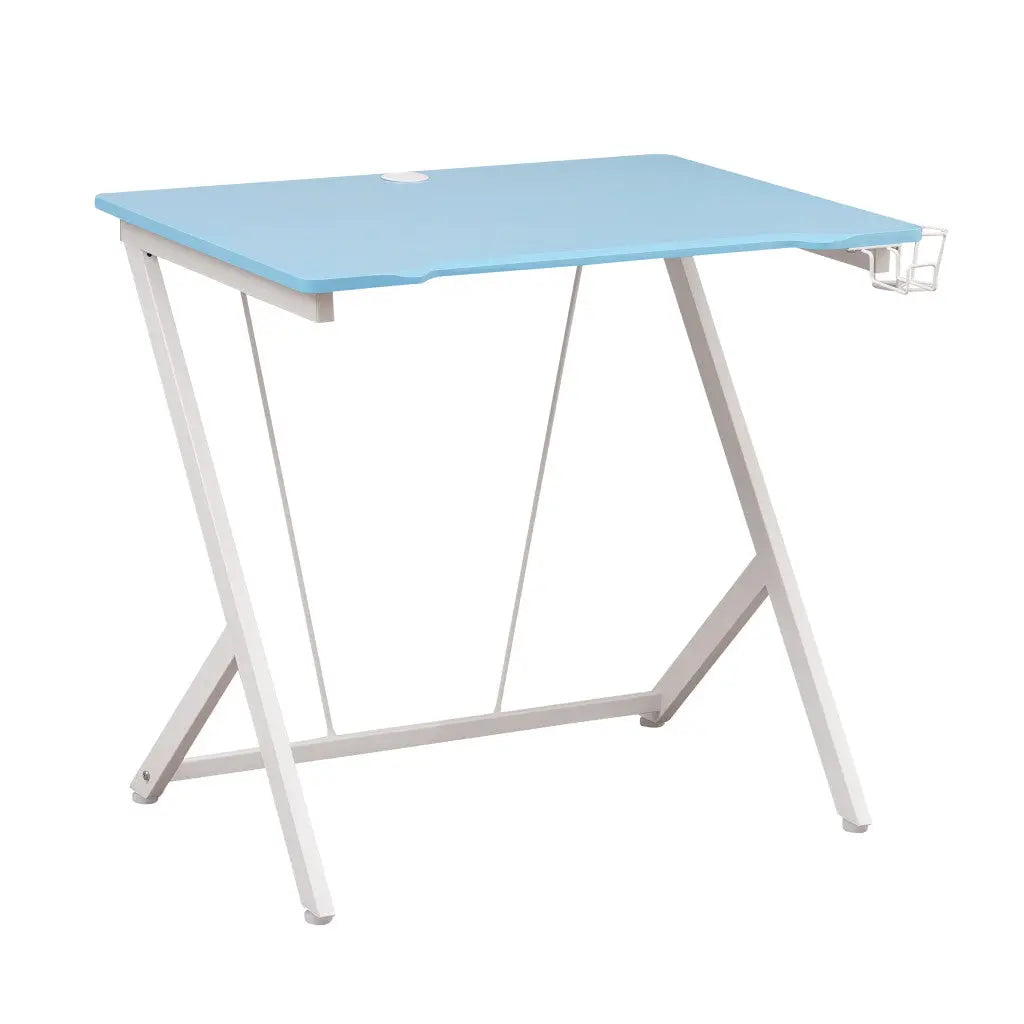 35" Blue Wood and Stainless Steel Computer Desk Homeroots