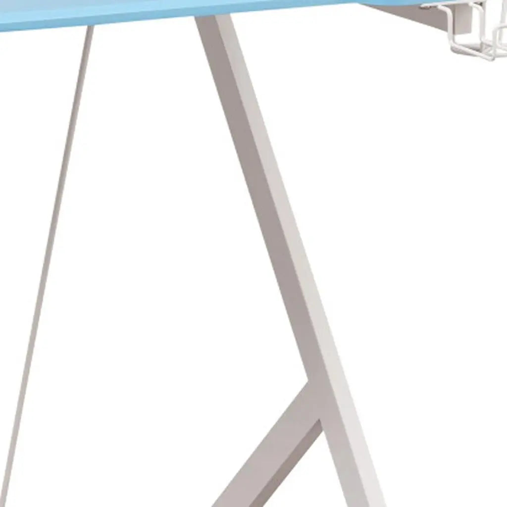 35" Blue Wood and Stainless Steel Computer Desk Homeroots