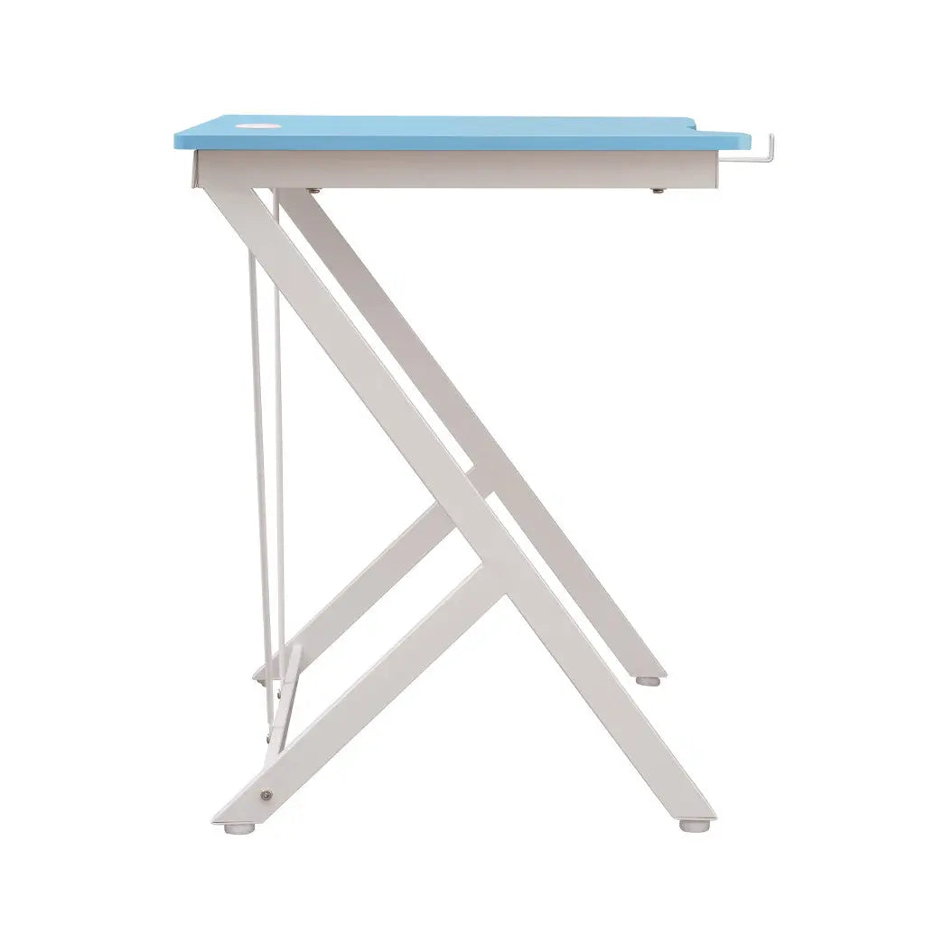35" Blue Wood and Stainless Steel Computer Desk Homeroots