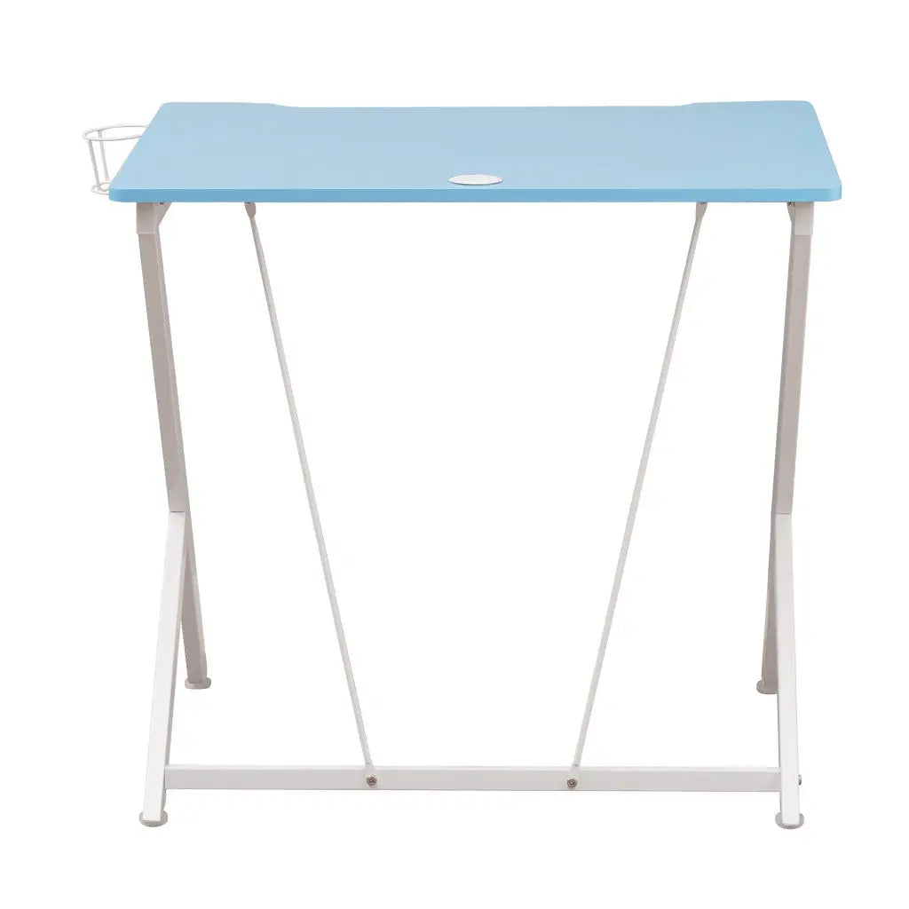 35" Blue Wood and Stainless Steel Computer Desk Homeroots