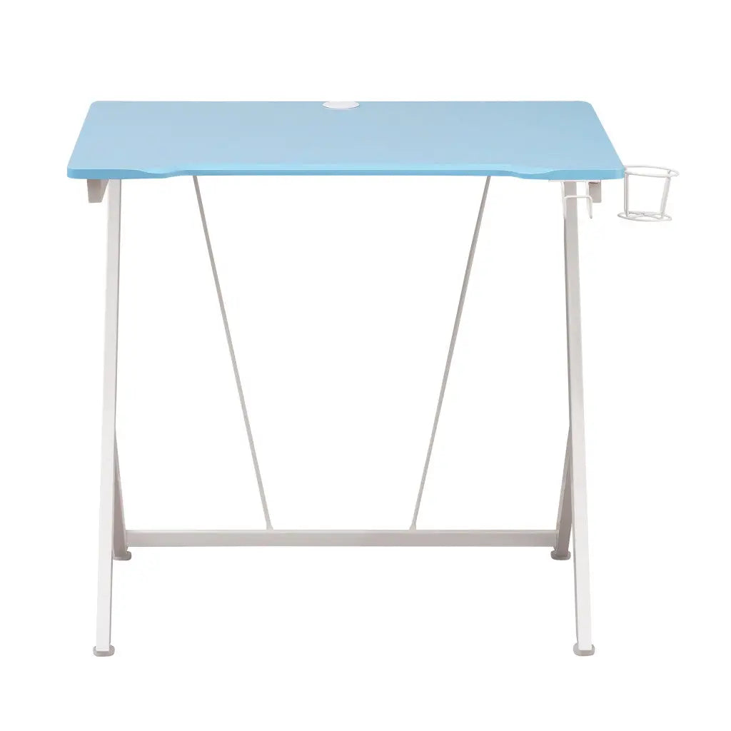 35" Blue Wood and Stainless Steel Computer Desk Homeroots