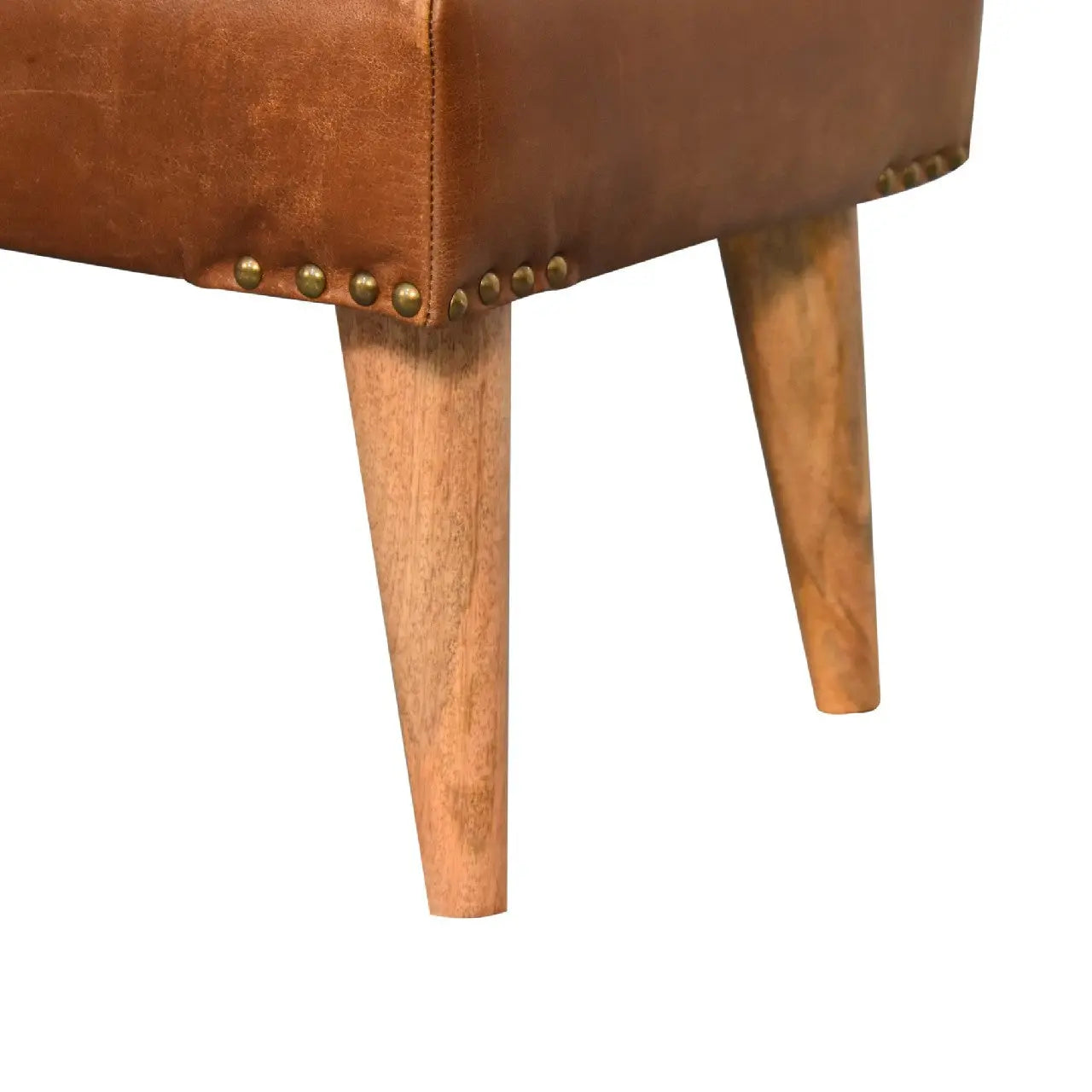35" Brown Genuine Leather and Solid Wood Upholstered Storage Bench With Cabinet Homeroots Living Room