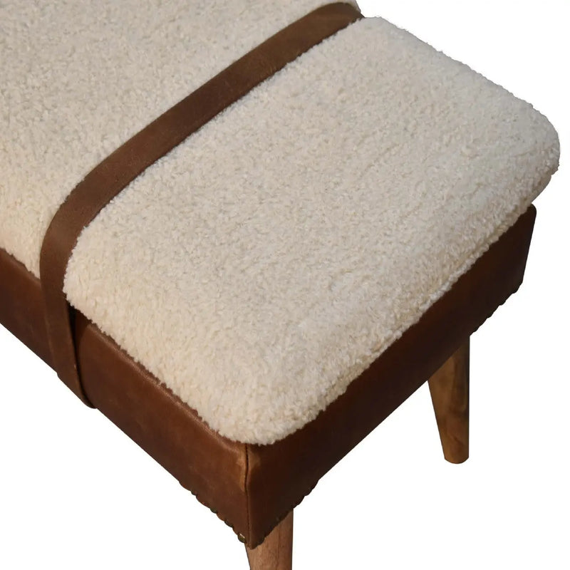 35" Brown Genuine Leather and Solid Wood Upholstered Storage Bench With Cabinet Homeroots Living Room