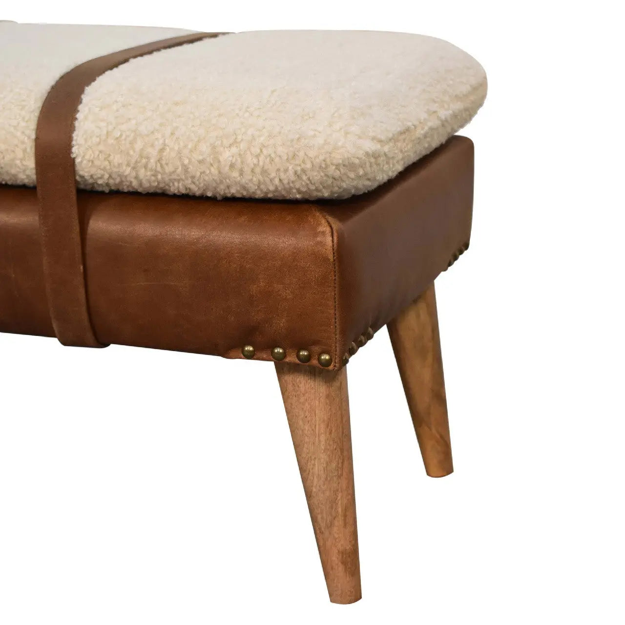 35" Brown Genuine Leather and Solid Wood Upholstered Storage Bench With Cabinet Homeroots Living Room