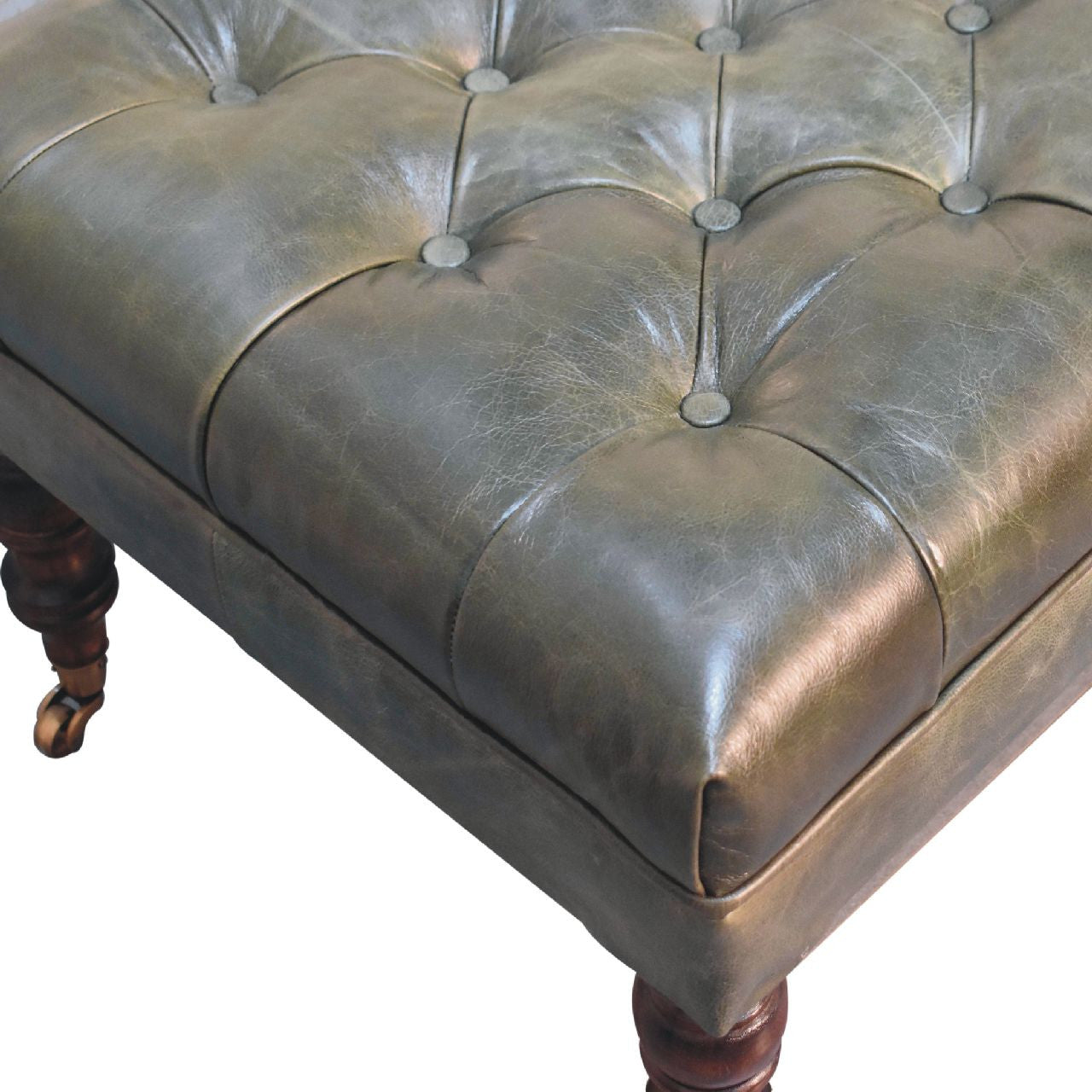 35" Brown Leather Round Footstool Homeroots Living Room