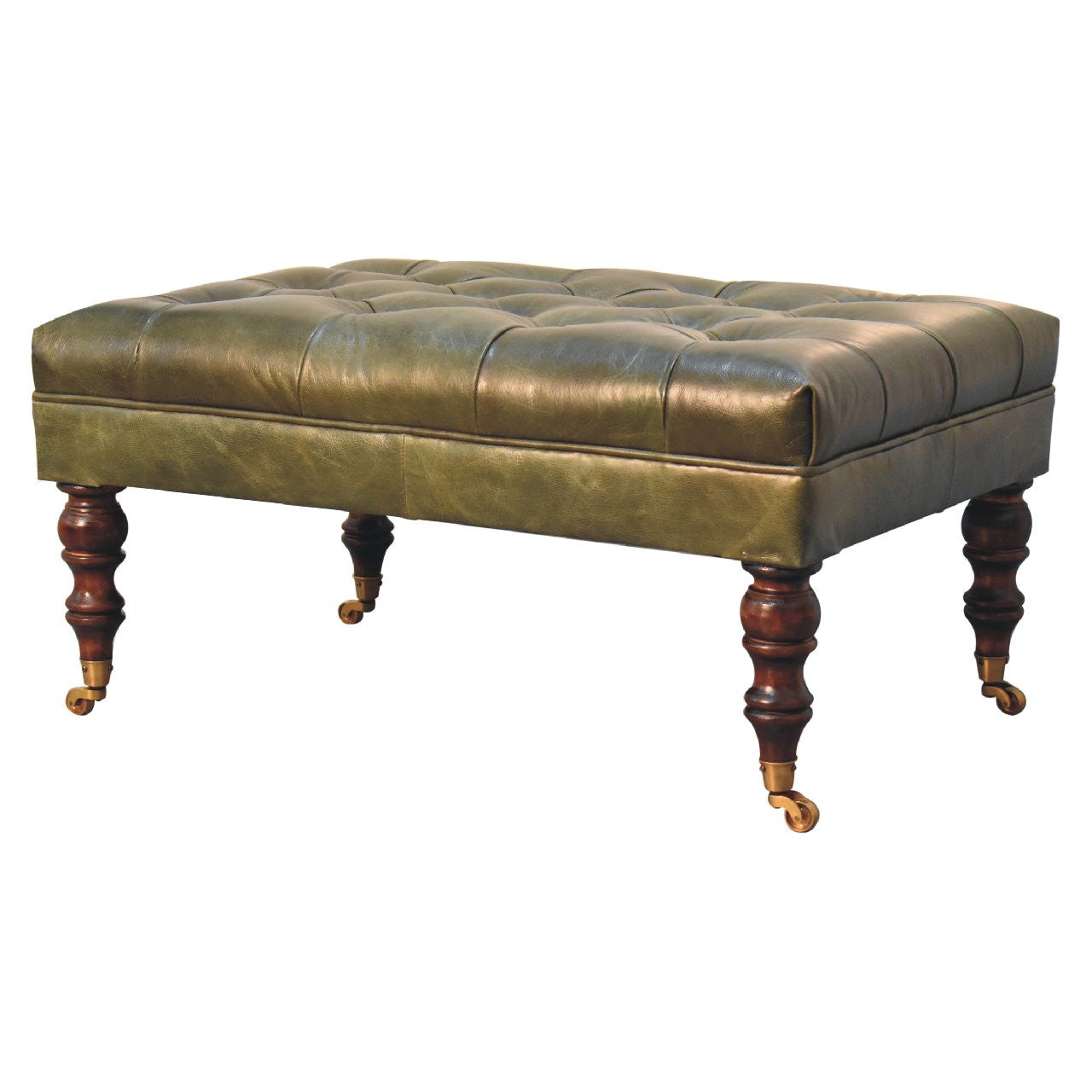 35" Brown Leather Round Footstool Homeroots Living Room