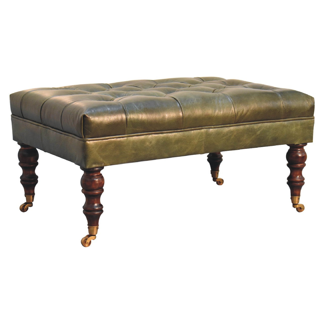35" Brown Leather Round Footstool Homeroots Living Room