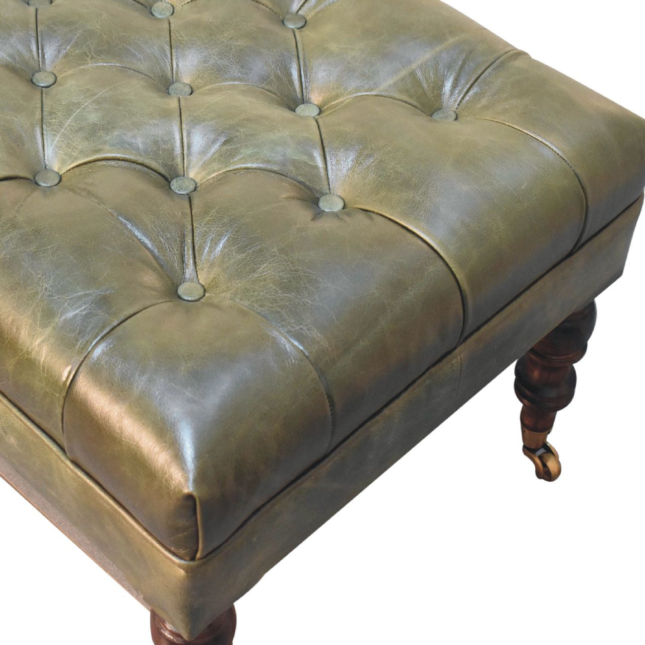 35" Brown Leather Round Footstool Homeroots Living Room