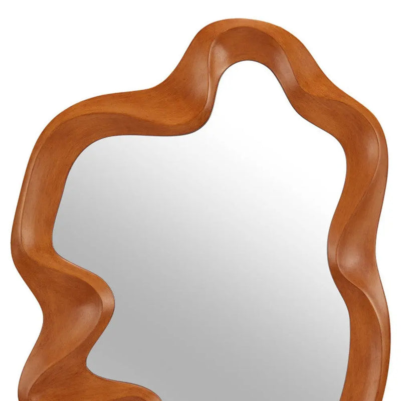 35" Brown Solid Wood Abstract Geometric Framed Accent Mirror Homeroots Bed & Bath